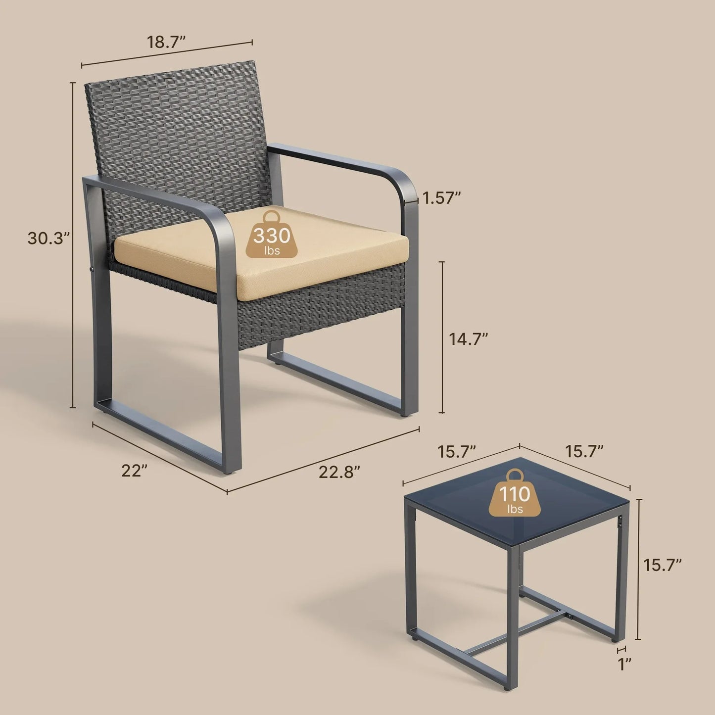 Rattan Patio Chair Set with Glass Coffee Table for Outdoor - Ky Ky Kiwi