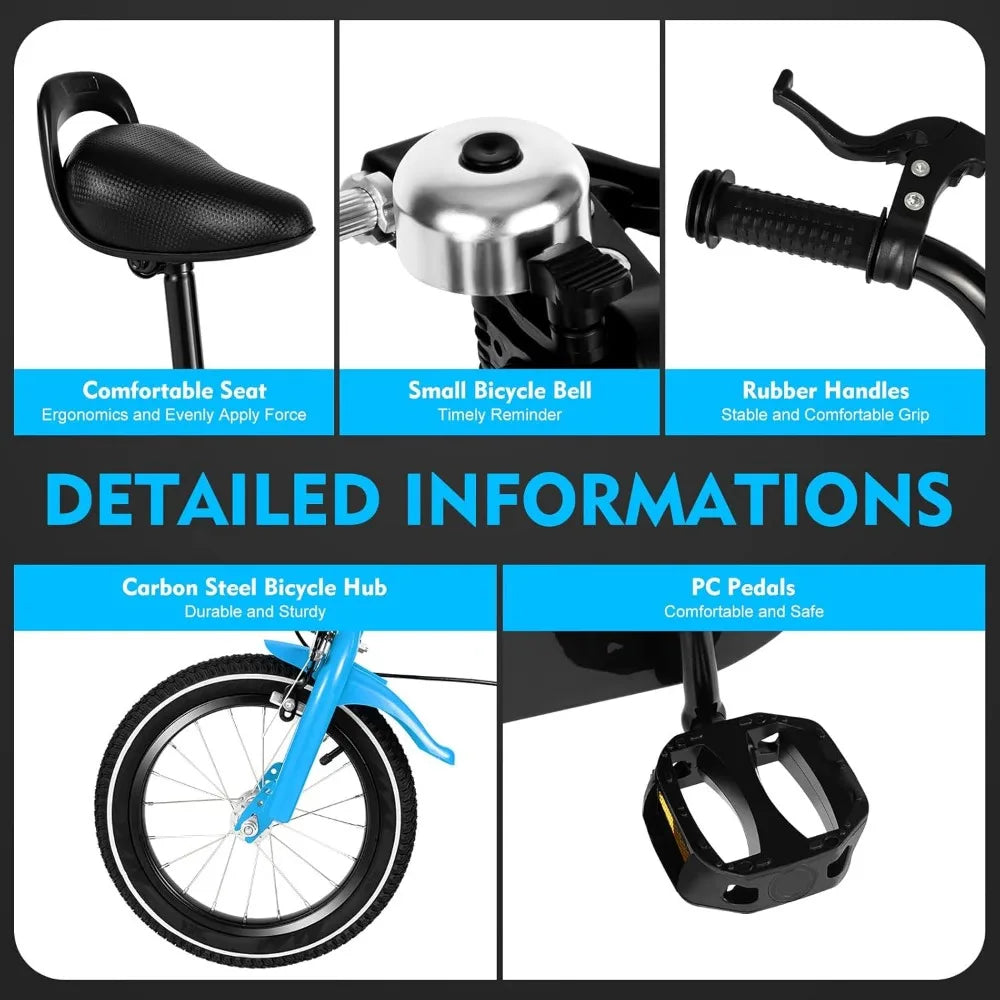 Kids Adjustable Mountain Bike with Training Wheels and Handbrake - Ky Ky Kiwi