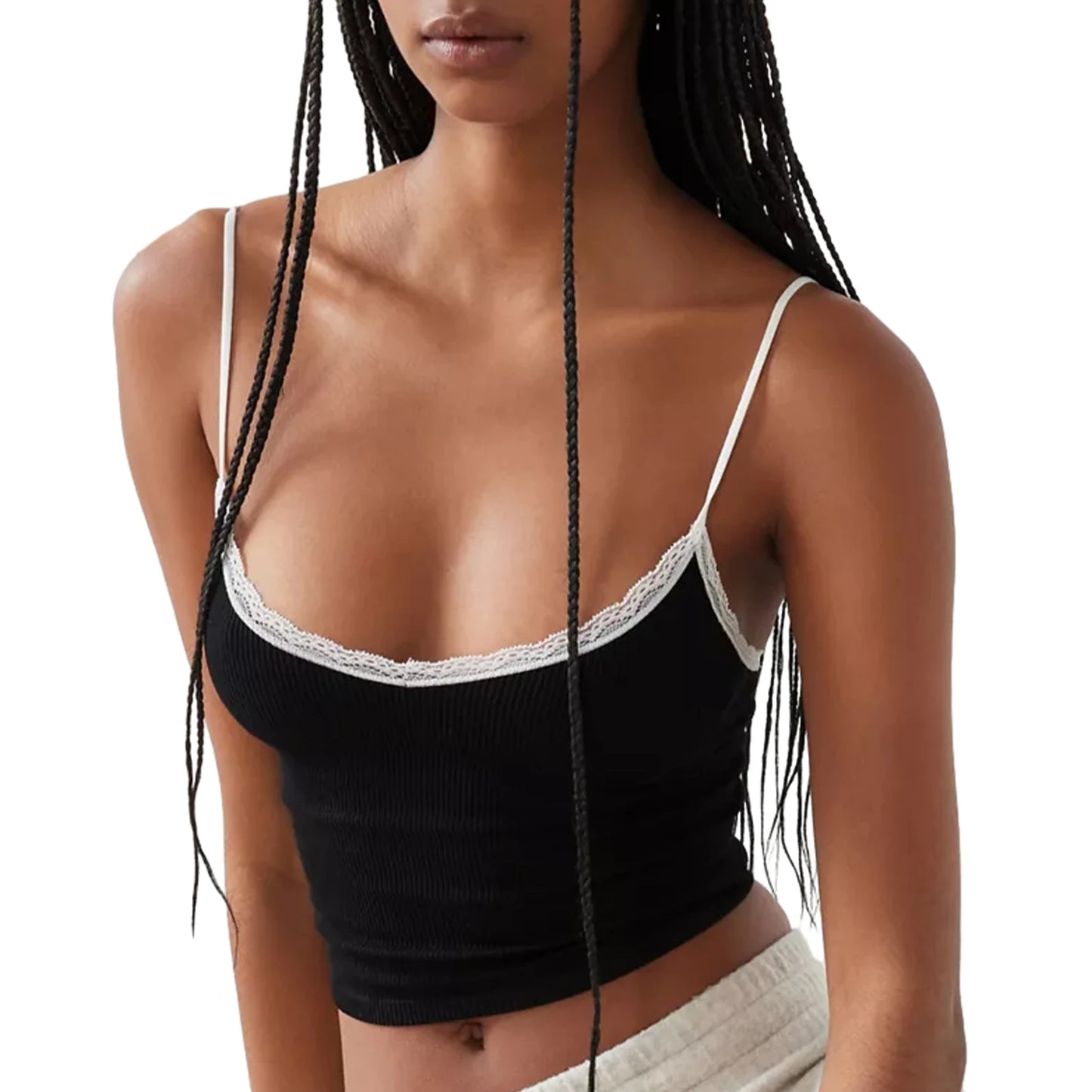 Women’s Lace Trim Spaghetti Strap Crop Top for Summer Style - Ky Ky Kiwi