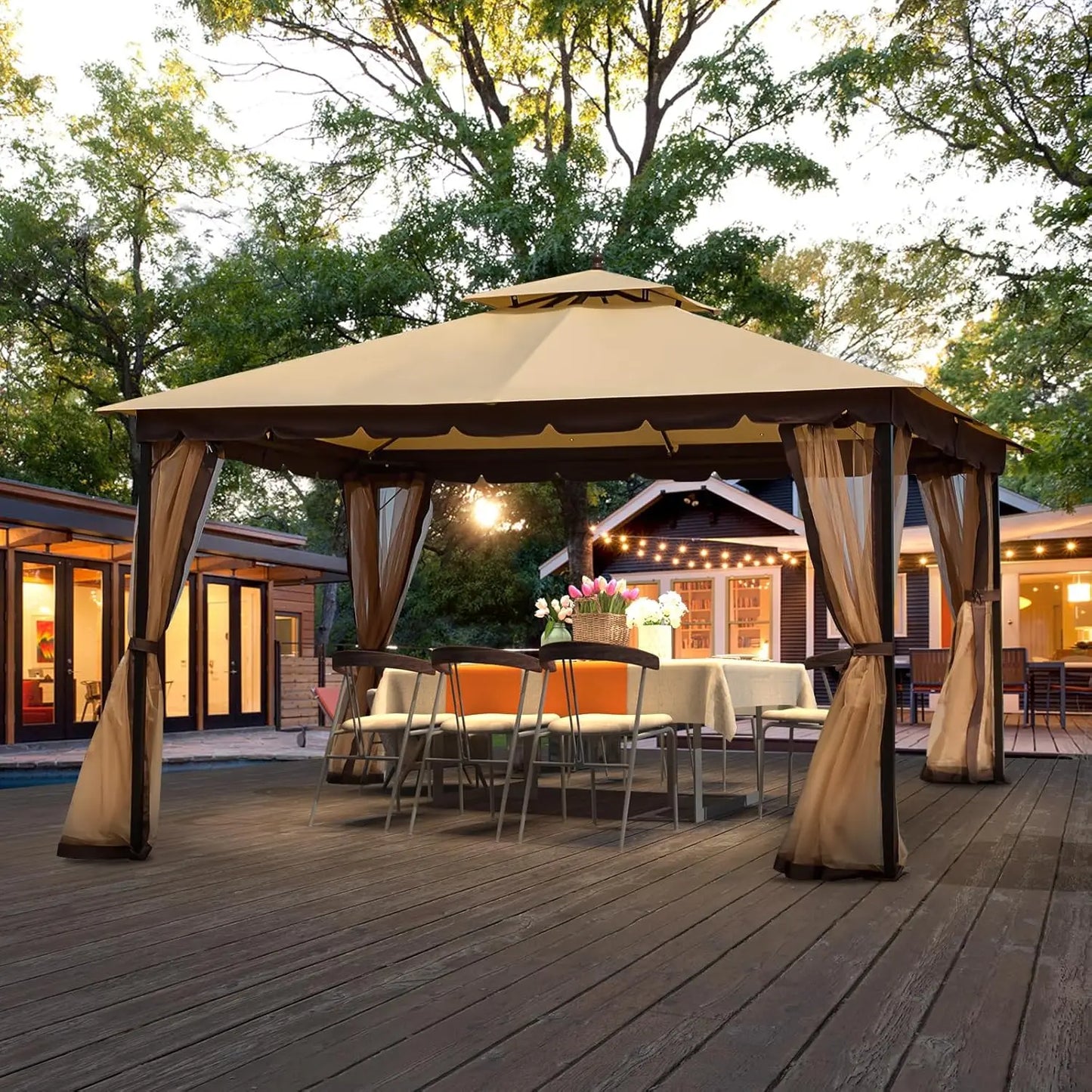 Outdoor Patio Gazebo with Mosquito Netting and Sturdy Frame - Ky Ky Kiwi