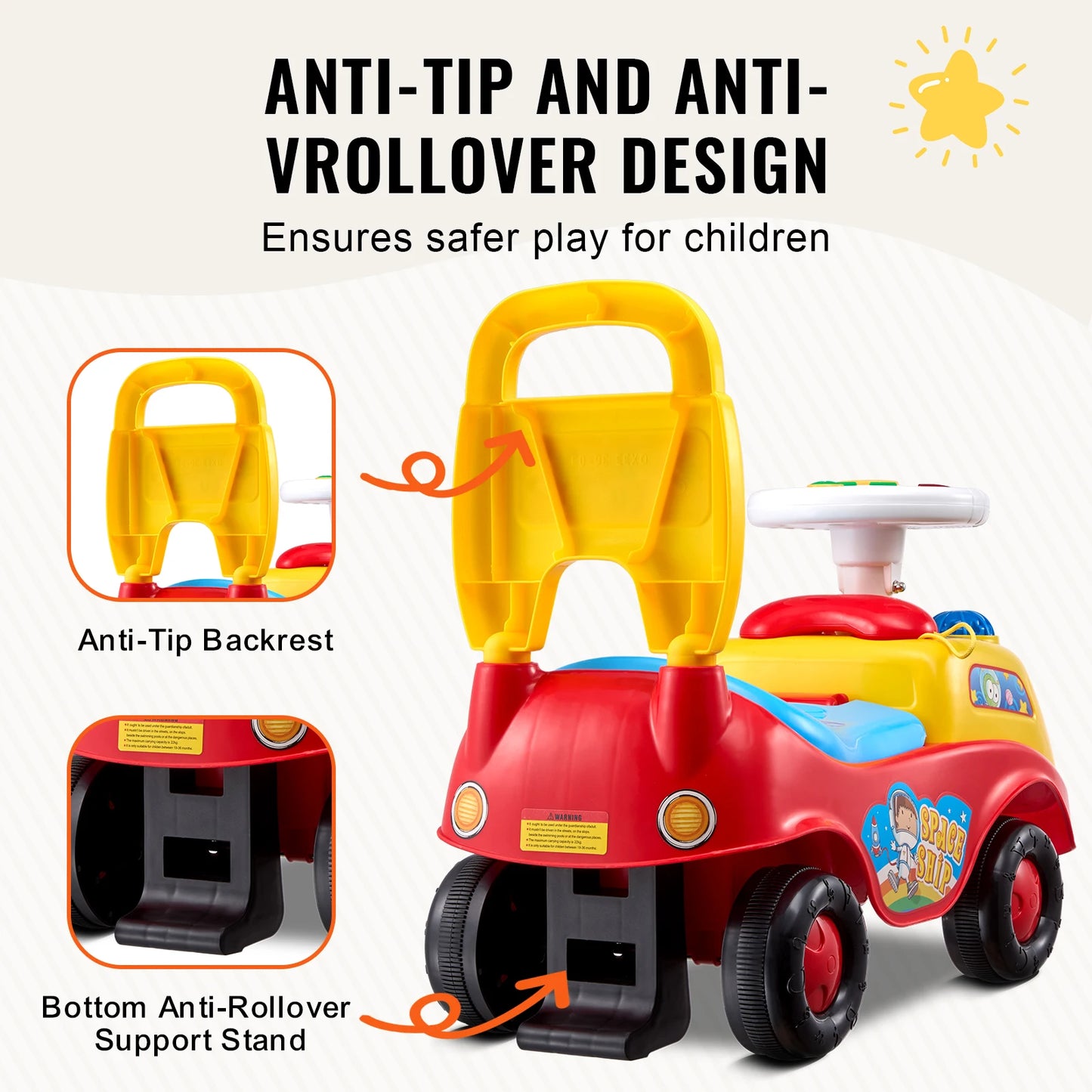 VEVOR Toddler Ride On Push Car Sit to Stand Kids Ride On Toy Car with Music Steering Wheel Seat Storage for Toddlers Ages 1-3