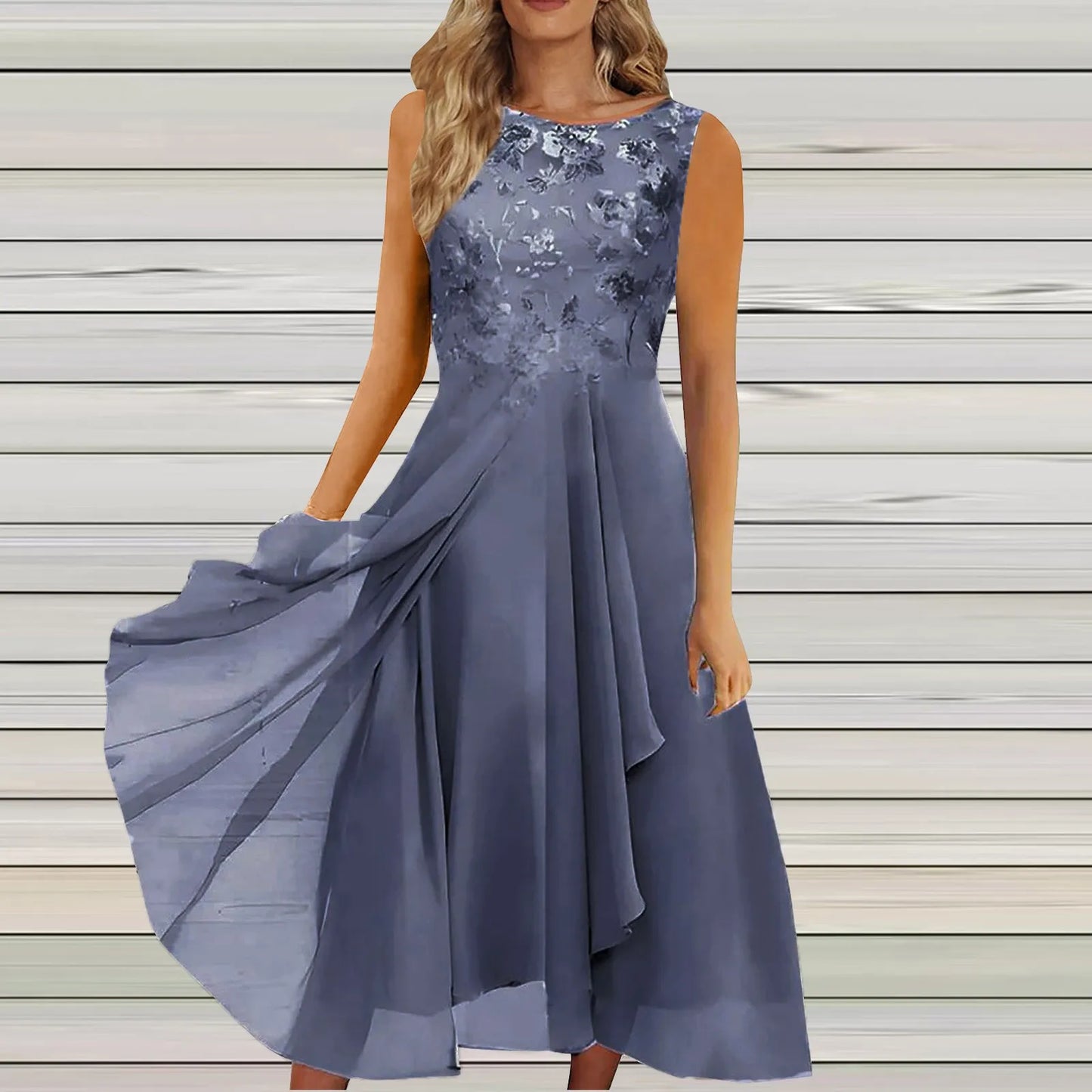 Women'S Dress Chiffon Elegant Lace Patchwork Dress Cut-Out Sleeveless Dress Bridesmaid Evening Dress Ropa De Mujer