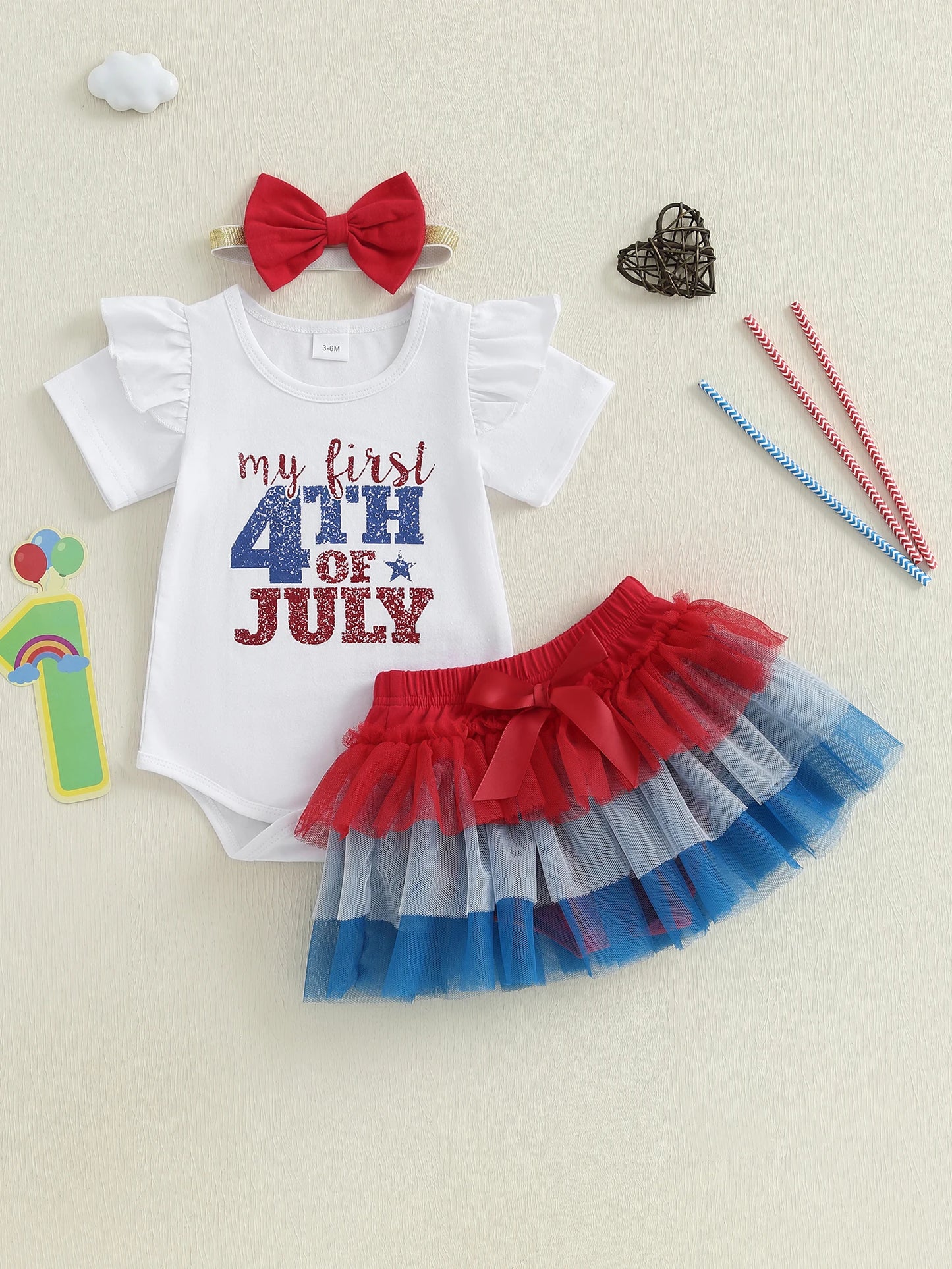Toddler Girls Patriotic American Flag Romper Dress Set - Ky Ky Kiwi