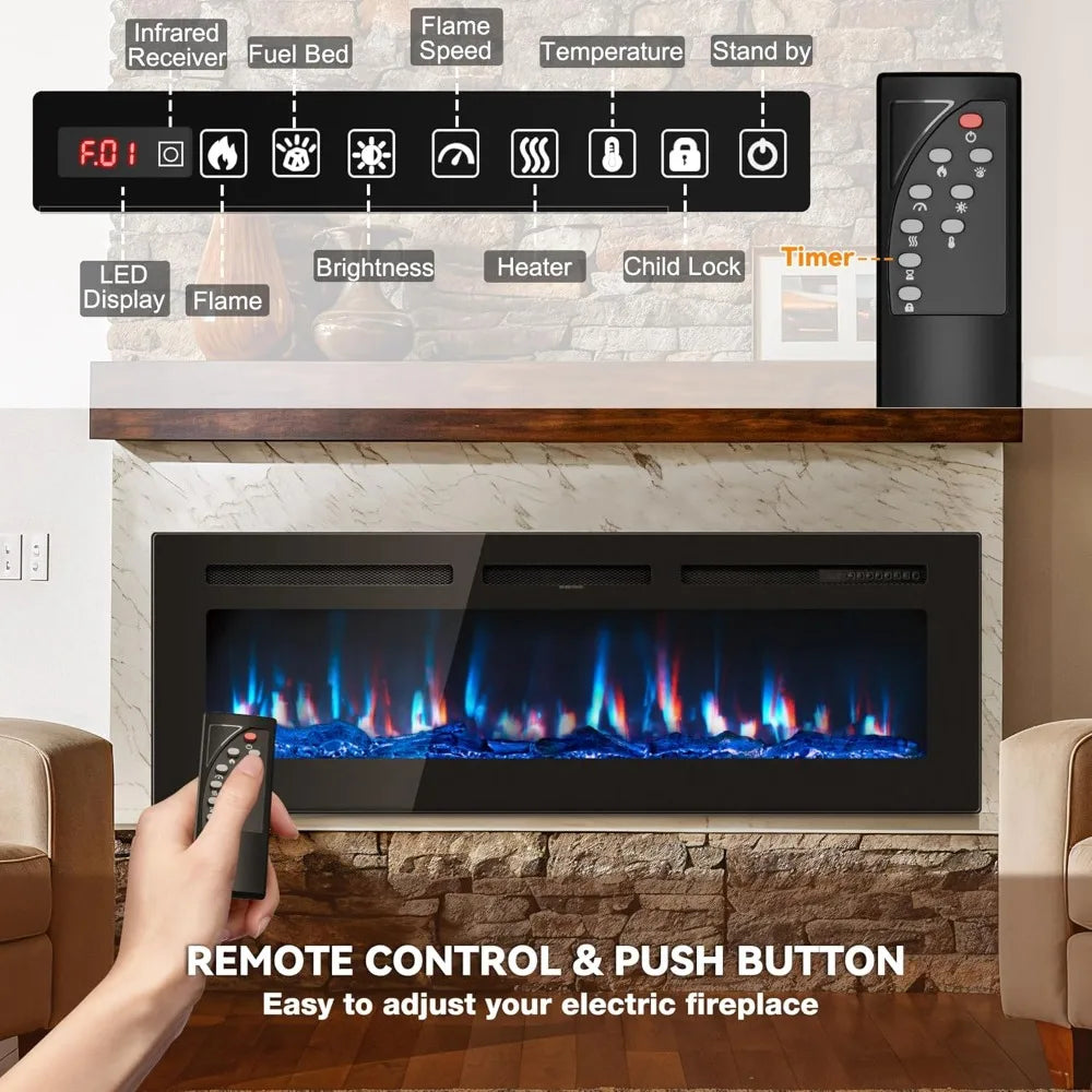 Electric Fireplace Wall Mounted with Remote Control and Heater - Ky Ky Kiwi