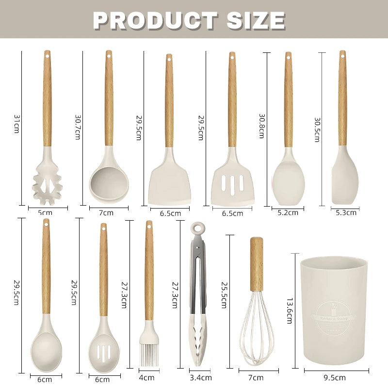 12pcs Silicone Kitchenware Cooking Utensils Set Non Stick Cookware Spatula Shovel Egg Beaters Baking Set with Storage Bucket