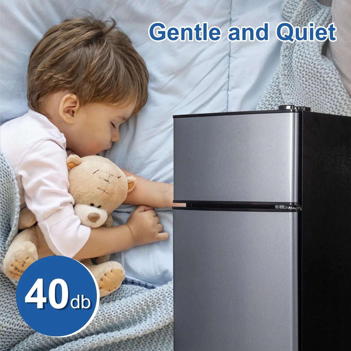 Mini Fridge with Freezer, 2.9 Cu.Ft Small Fridge, Energy Saving, Low Noise,7 Adjustable Thermostat, Double Door Refrigerator