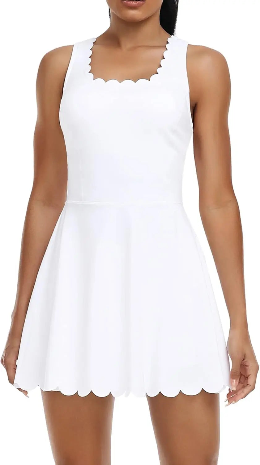 Anfilia Women's Tennis Dress with Scalloped Neckline and Pockets - Ky Ky Kiwi