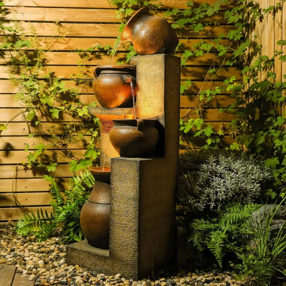 Elegant Tiered Water Fountain with Illuminating Lights for Outdoors - Ky Ky Kiwi