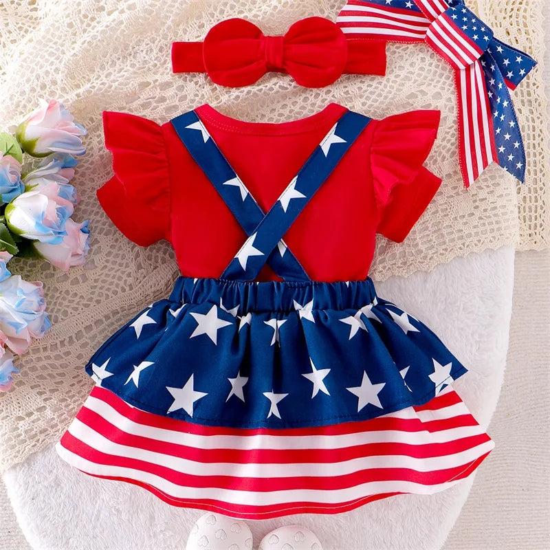 Toddler Girls Independence Day Clothing Set with Headband Outfit - Ky Ky Kiwi