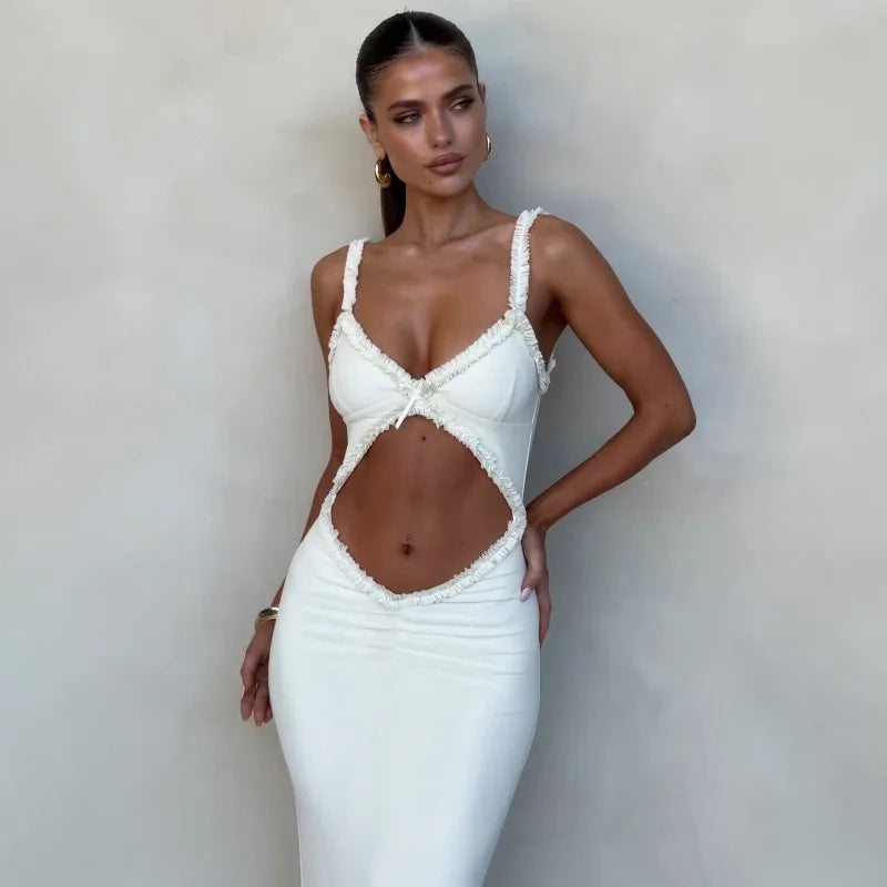 Fashion Backless Cutout Dresses Sexy Beachwear Dresses Birthday Party Midnight Clubwear Solid Color Sleeveless Women Dresses