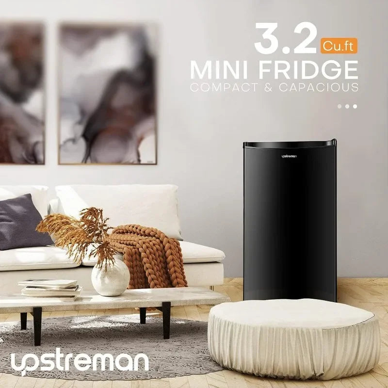 Upstreman 3.2 Cu.Ft Mini Fridge with Freezer, Single Door, Adjustable Thermostat, Refrigerator for Dorm, Office, Bedroom