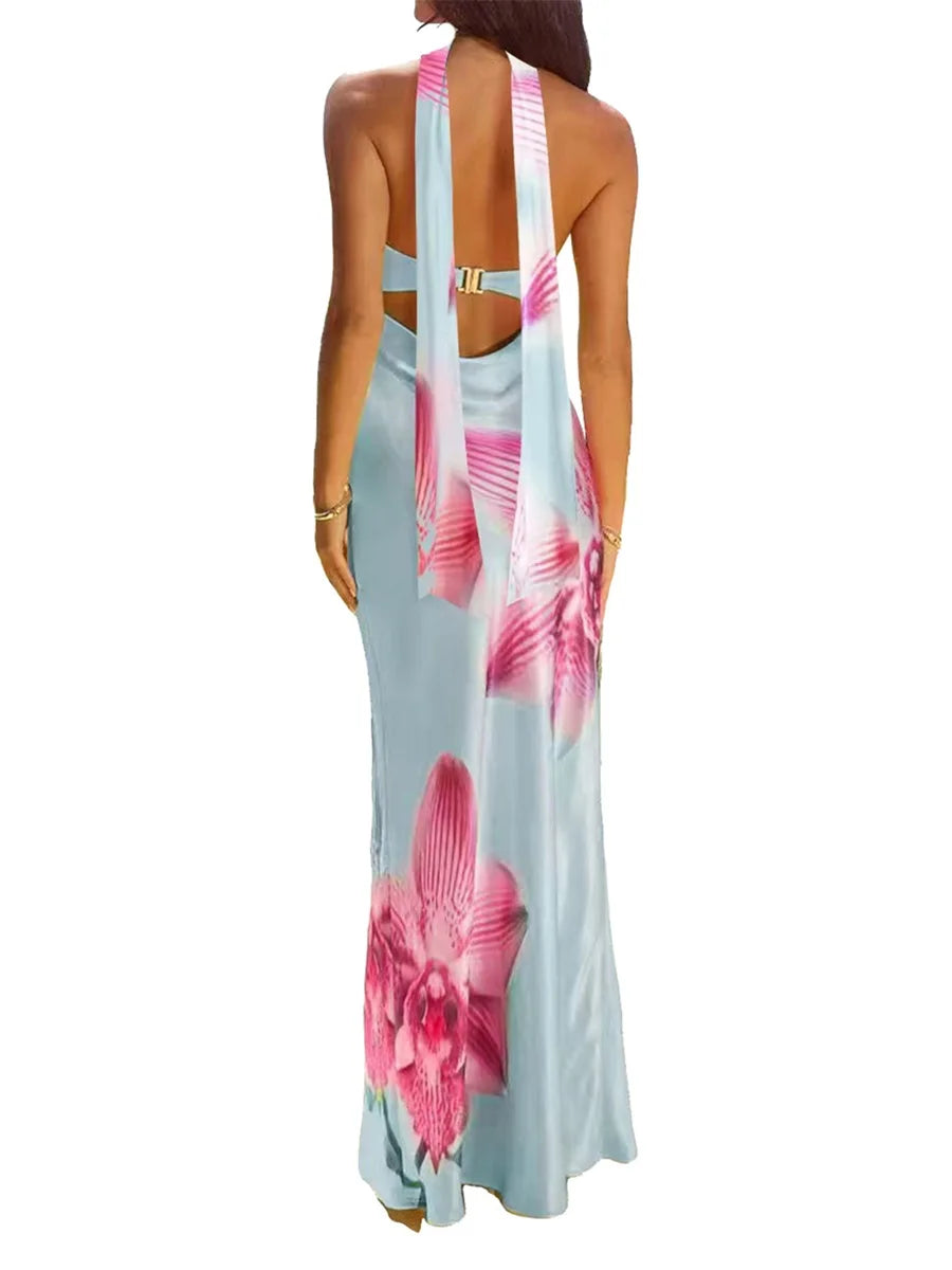 Elegant Off-Shoulder Maxi Dress with Floral Print and Matching Shawl Women s Sleeveless Summer Gown for Special Occasions