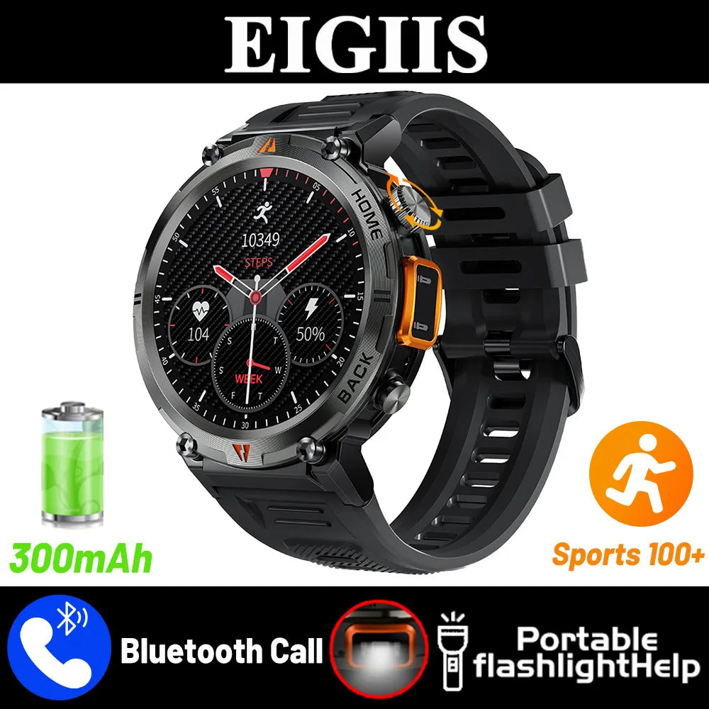 EIGIIS 2024 New KE3 Bluetooth Call Smart Watch Men Full Touch Screen Health Monitor Clock With Flashlight For IOS Android