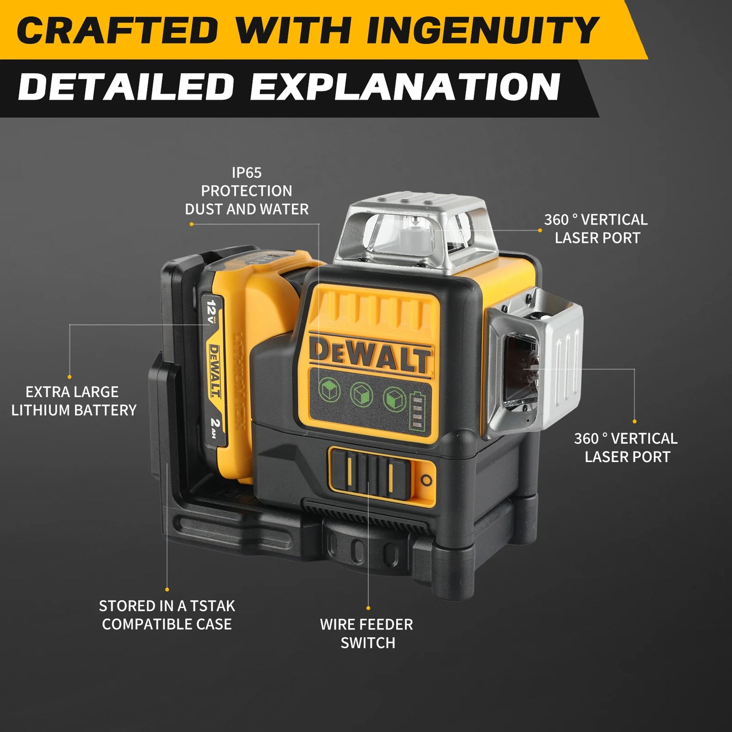 2025 Dewalt DW089LG Degree Vertical 12V Lithium Battery 12 Lines Laser 360 Level Horizontal Green Meter Outdoor tool nivel laser