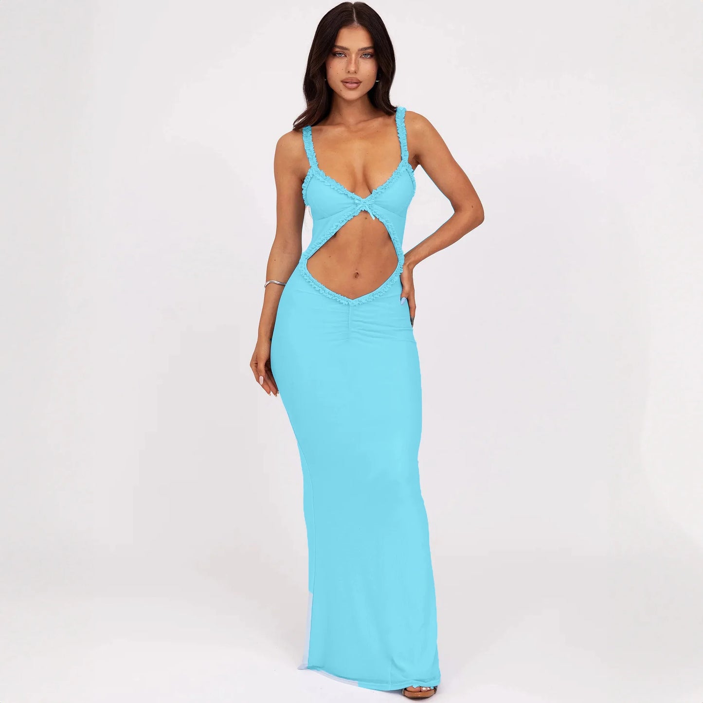Fashion Backless Cutout Dresses Sexy Beachwear Dresses Birthday Party Midnight Clubwear Solid Color Sleeveless Women Dresses