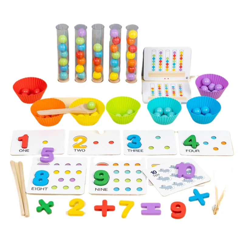 Montessori Wooden Counting Bead Math Toy - Number Matching & Arithmetic Game for Preschoolers Ages 3-5,Fine Motor Skill Learning