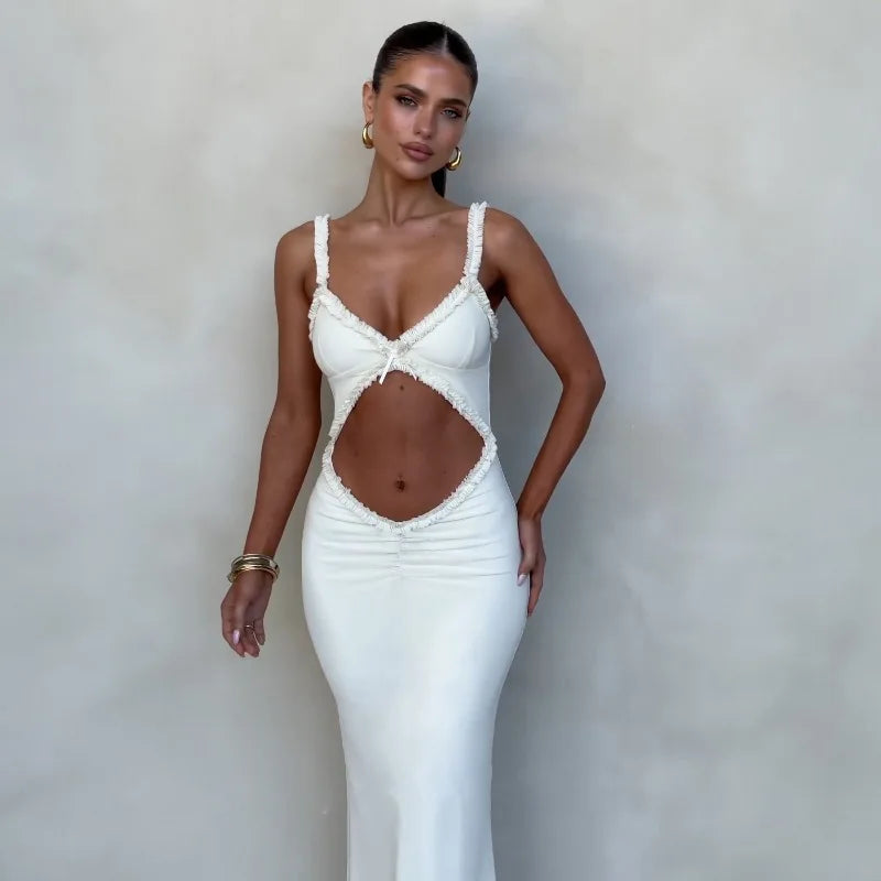 Fashion Backless Cutout Dresses Sexy Beachwear Dresses Birthday Party Midnight Clubwear Solid Color Sleeveless Women Dresses