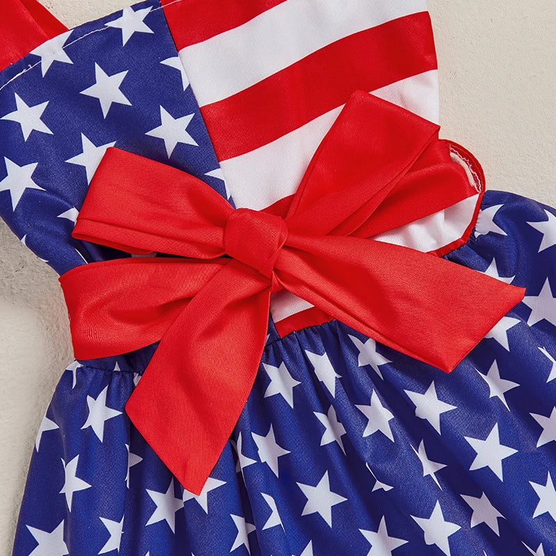 Girls American Flag Ruffle Dress with Matching Headband - Ky Ky Kiwi