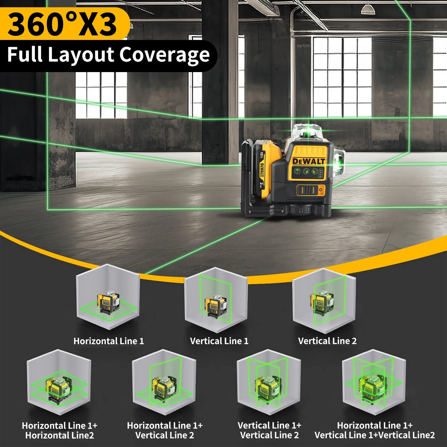 2025 Dewalt DW089LG Degree Vertical 12V Lithium Battery 12 Lines Laser 360 Level Horizontal Green Meter Outdoor tool nivel laser