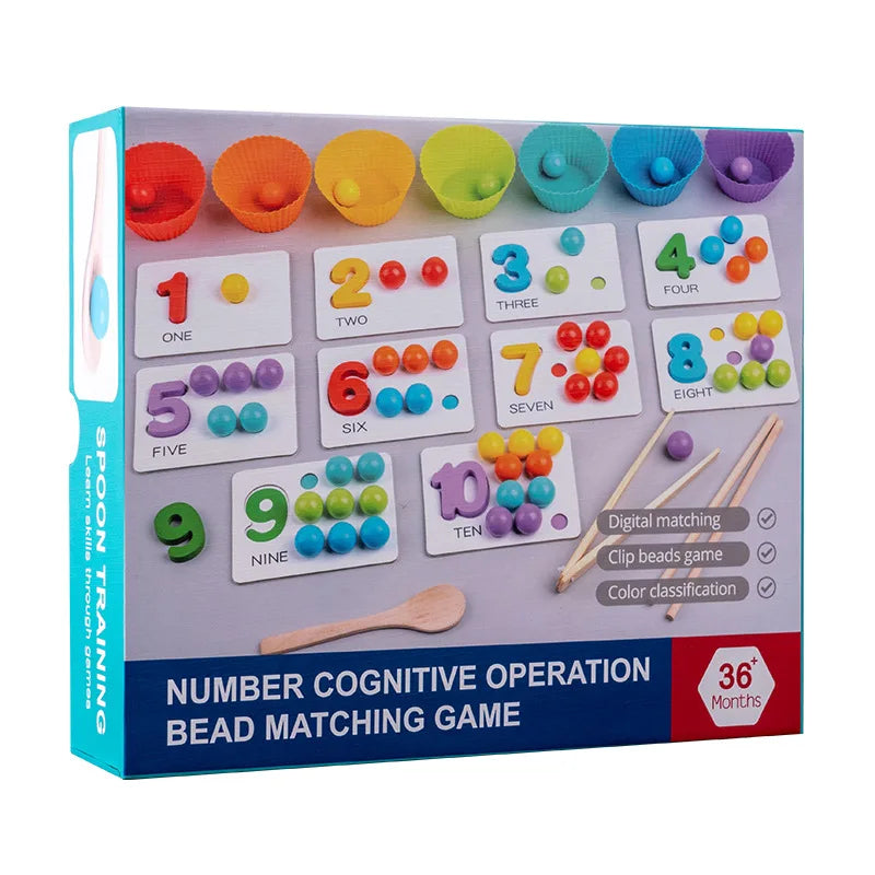 Montessori Wooden Counting Bead Math Toy - Number Matching & Arithmetic Game for Preschoolers Ages 3-5,Fine Motor Skill Learning