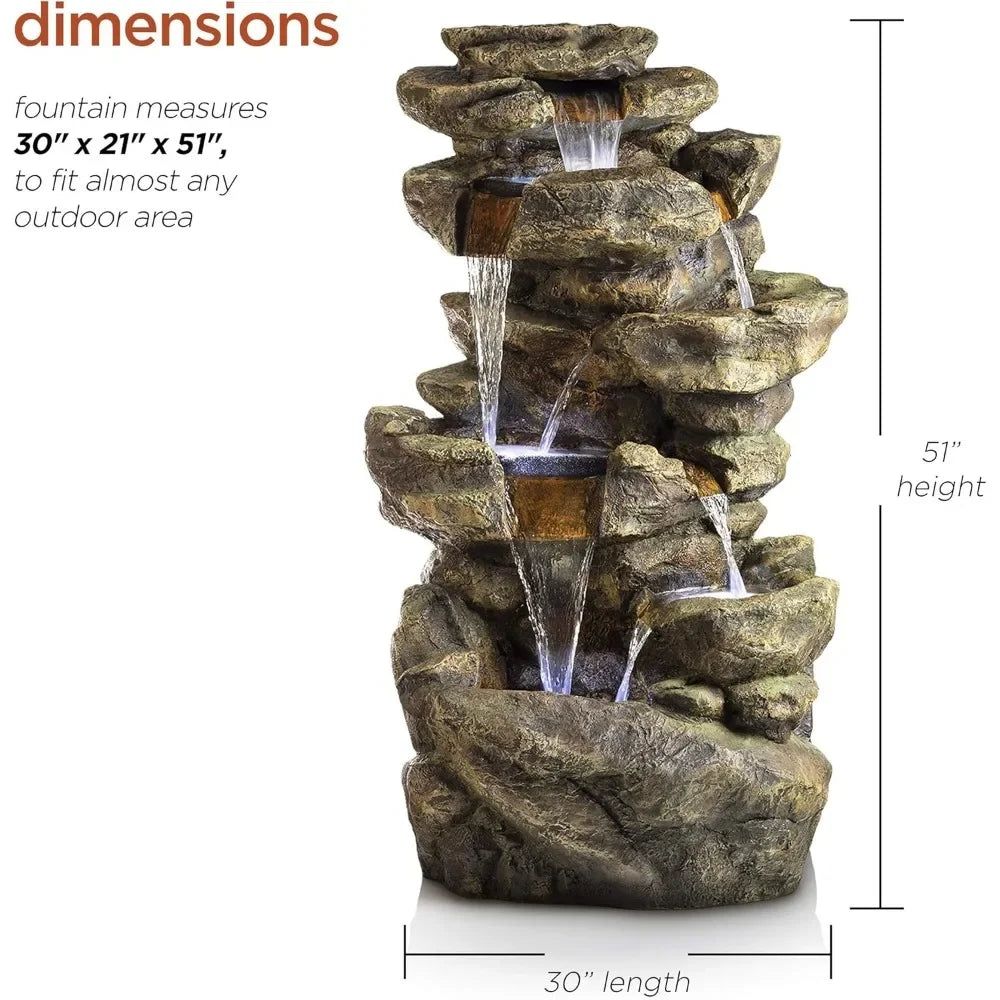 Outdoor Six-Story Fountain with LED Lights for Elegant Gardens - Ky Ky Kiwi
