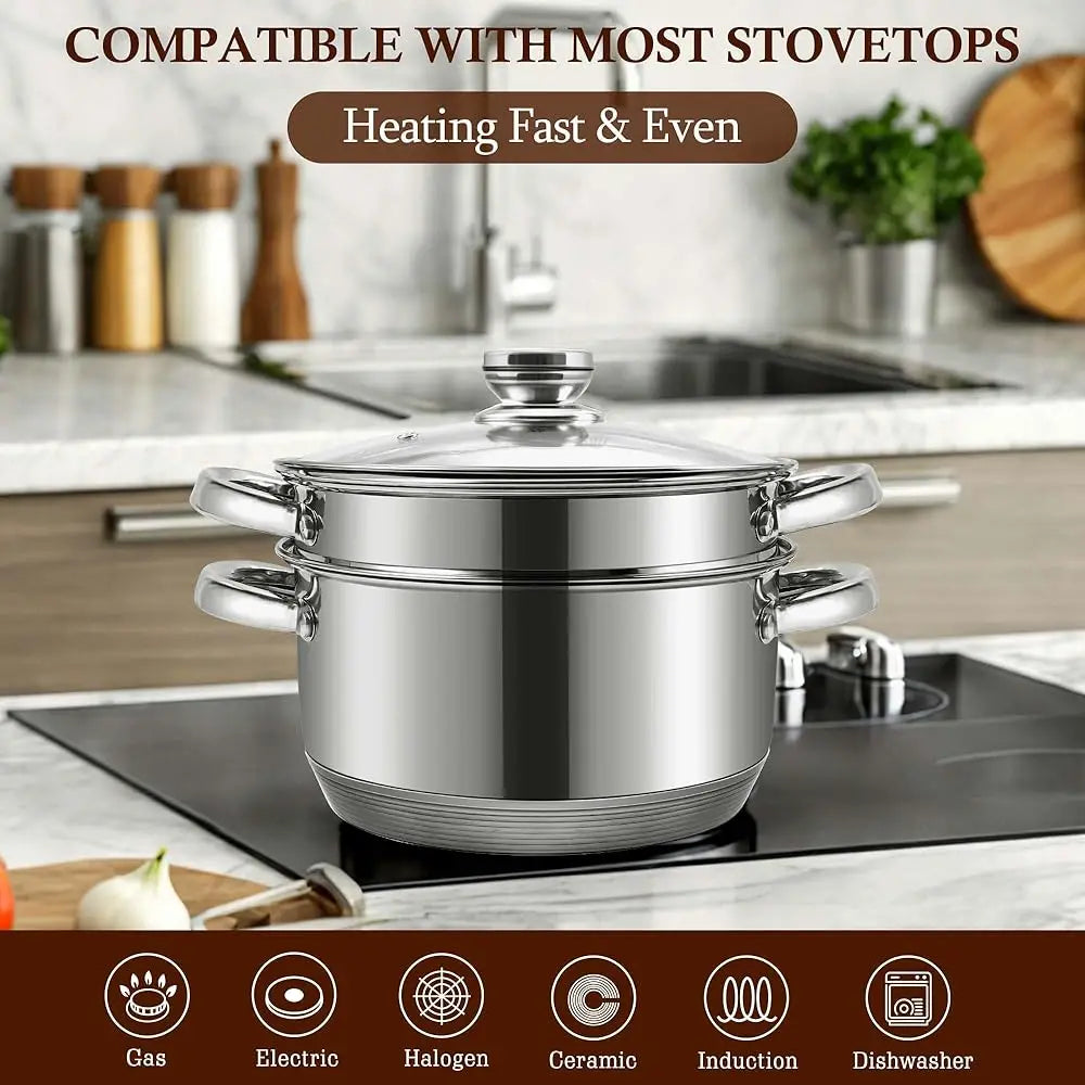 15-Piece Stainl Steel Cookware Set, Pots And Pans Set With Glass Lids, Kitchen Induction Cookware With Steamer, Utensils Set &