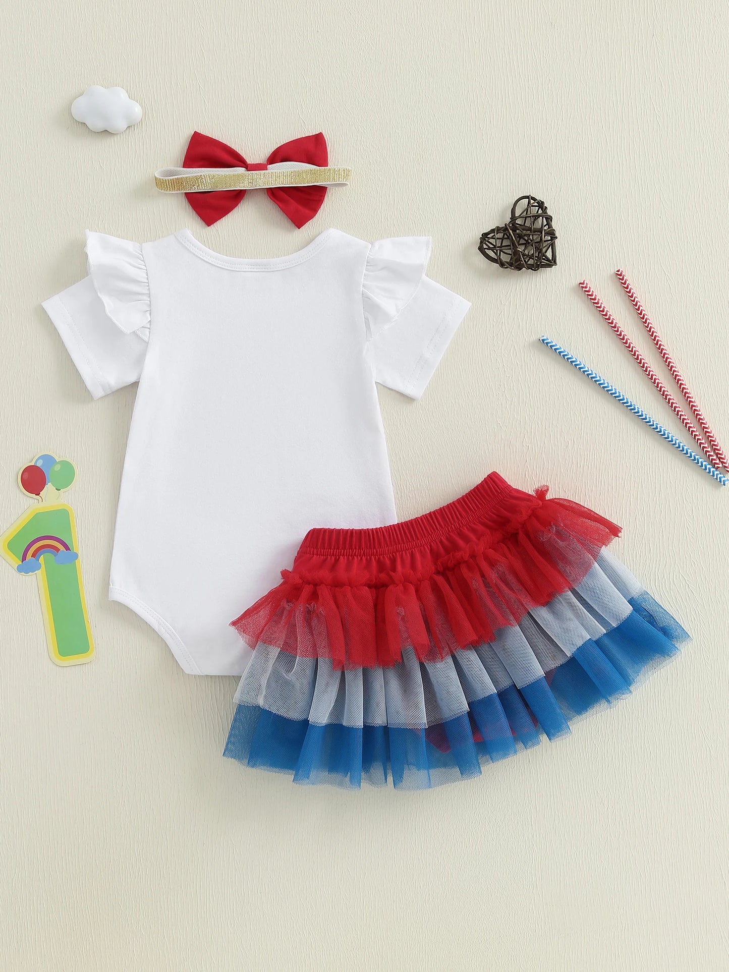 Toddler Girls Patriotic American Flag Romper Dress Set - Ky Ky Kiwi