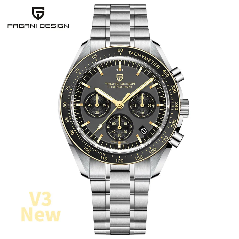 PAGANI DESIGN 2025 New Moon Men's Watches Luxury Quartz Watch For Men AR Sapphire Glass 100M Waterproof Wristwatch Chronograph
