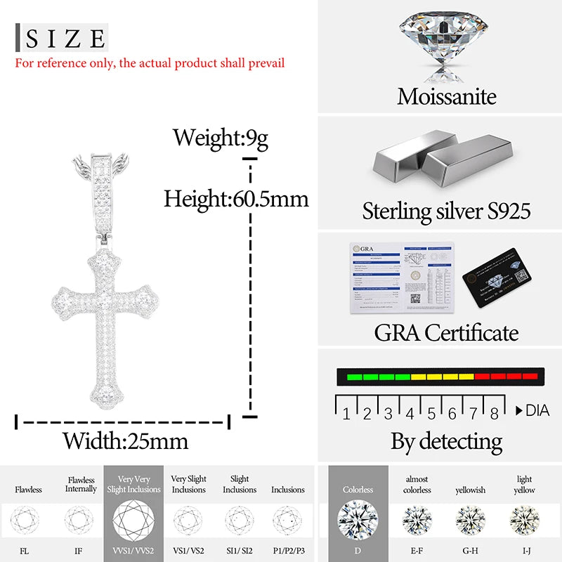 Unisex S925 Moissanite Cross Pendant Necklace for Hip Hop Style - Ky Ky Kiwi