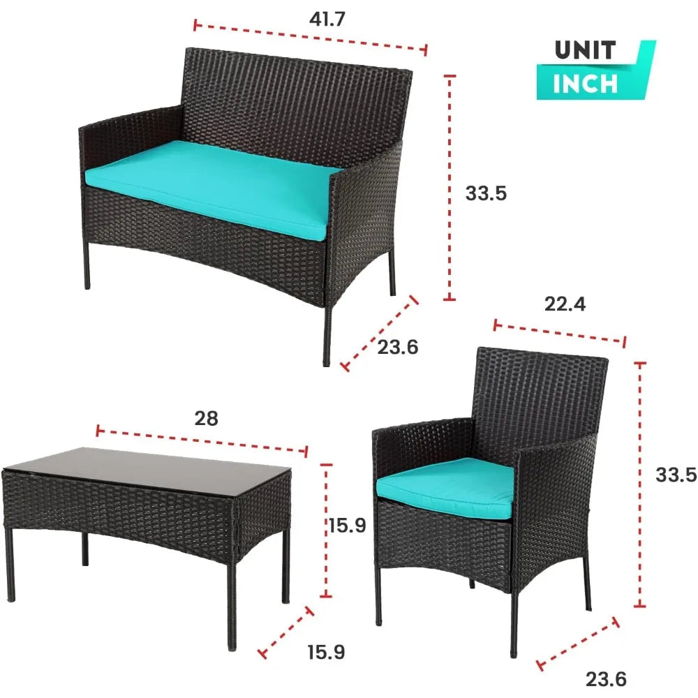 Outdoor Wicker Patio Conversation Set with Cushions and Table - Ky Ky Kiwi