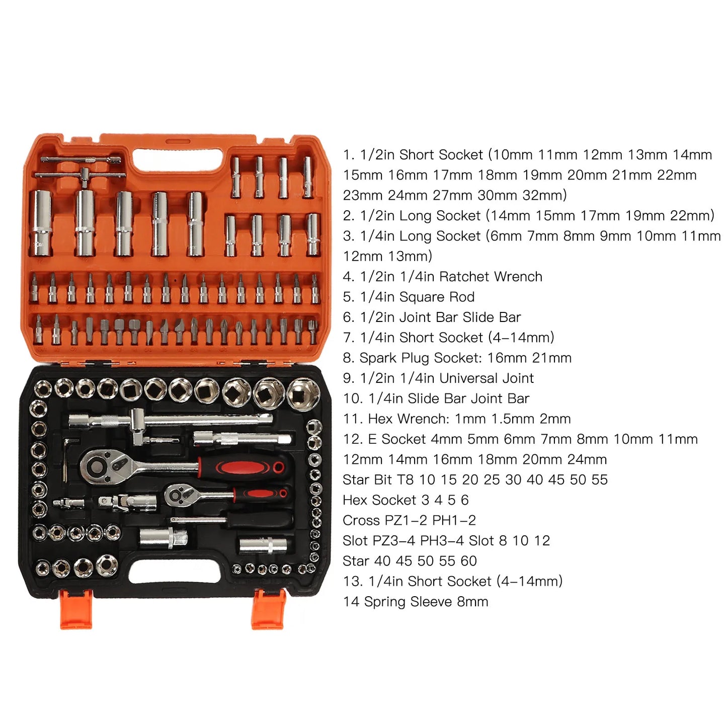 New 108Pcs Multi Function Car Socket Ratchet Wrench Wheel Auto Mechanic Manual Torque Tool Kit Home Repair Tool Box Auto