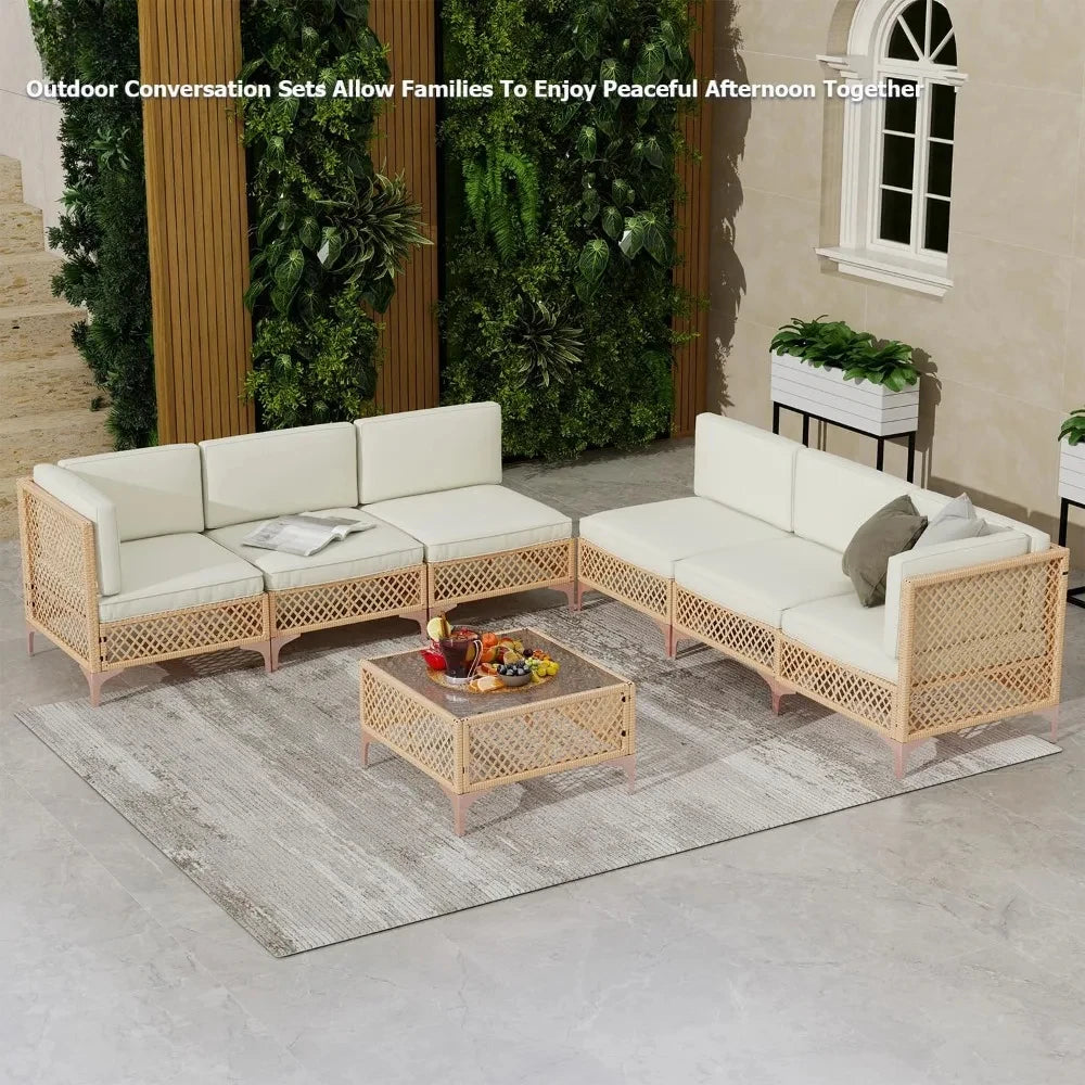 Luxury Wicker Outdoor Patio Furniture Set with Cushions and Table - Ky Ky Kiwi