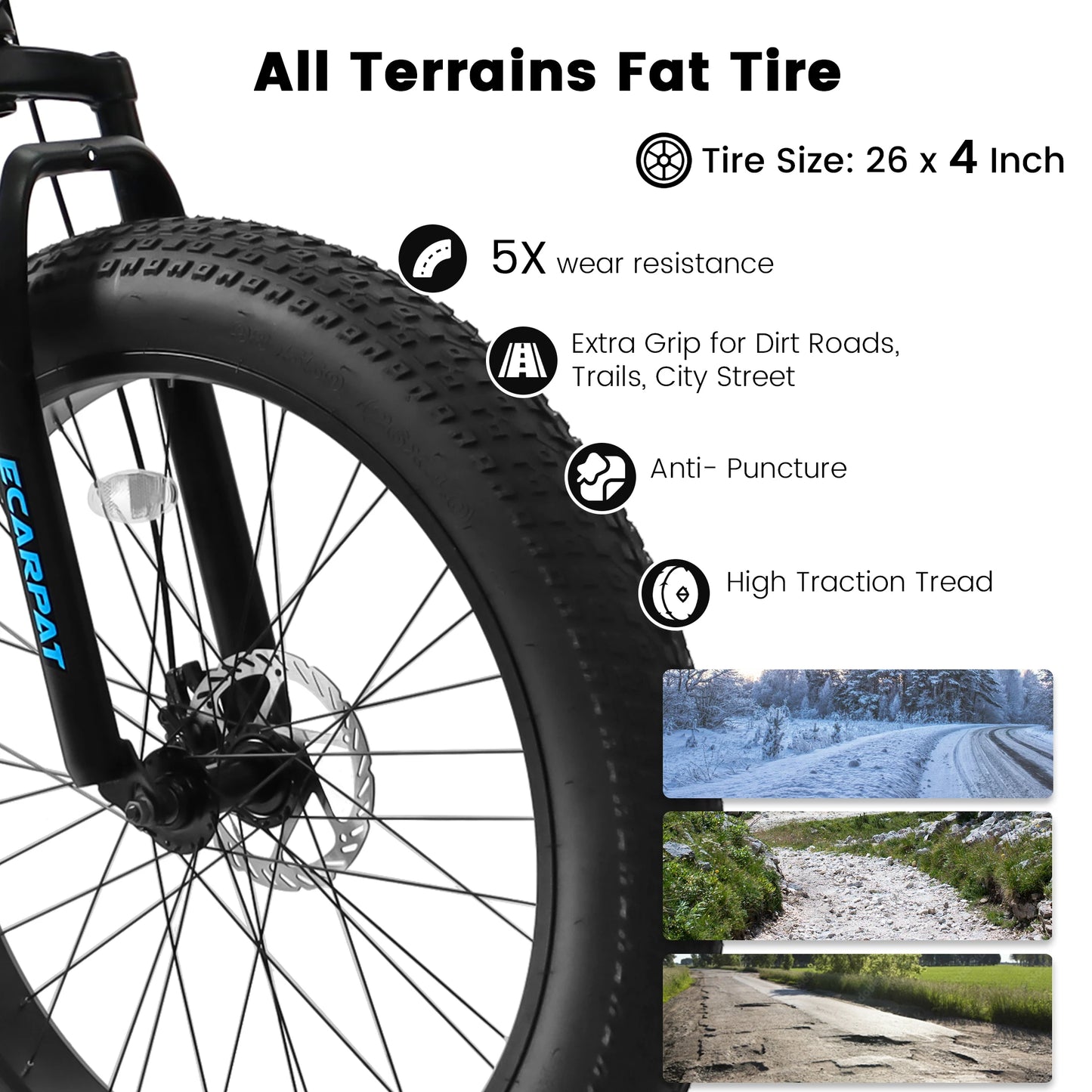 Ecarpat Adventure Mountain Bike with Fat Tires and Disc Brakes - Ky Ky Kiwi