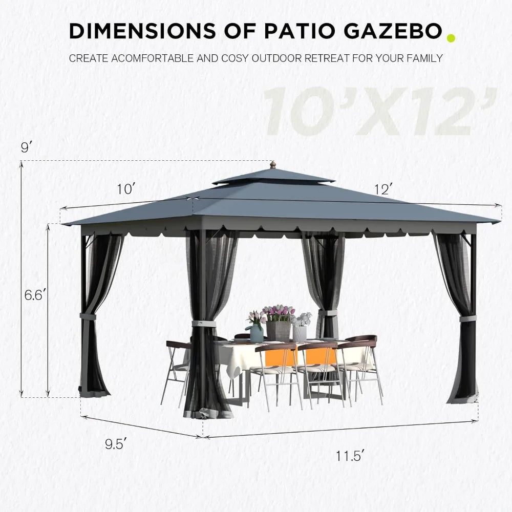 Sturdy Metal Outdoor Gazebo with Mosquito Netting and Canopy - Ky Ky Kiwi