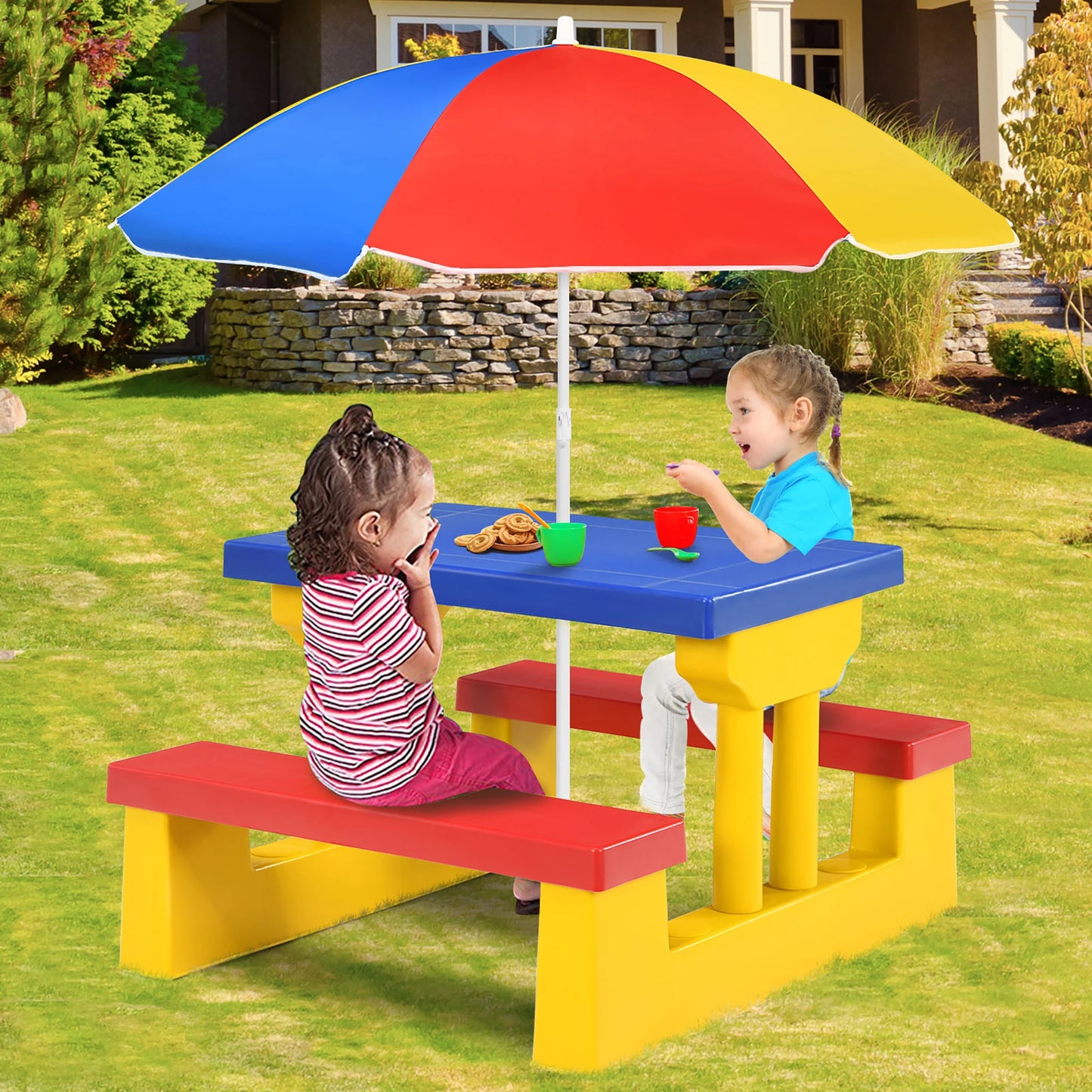 Kids Picnic Table Set with Removable Umbrella for Fun Playtime - Ky Ky Kiwi