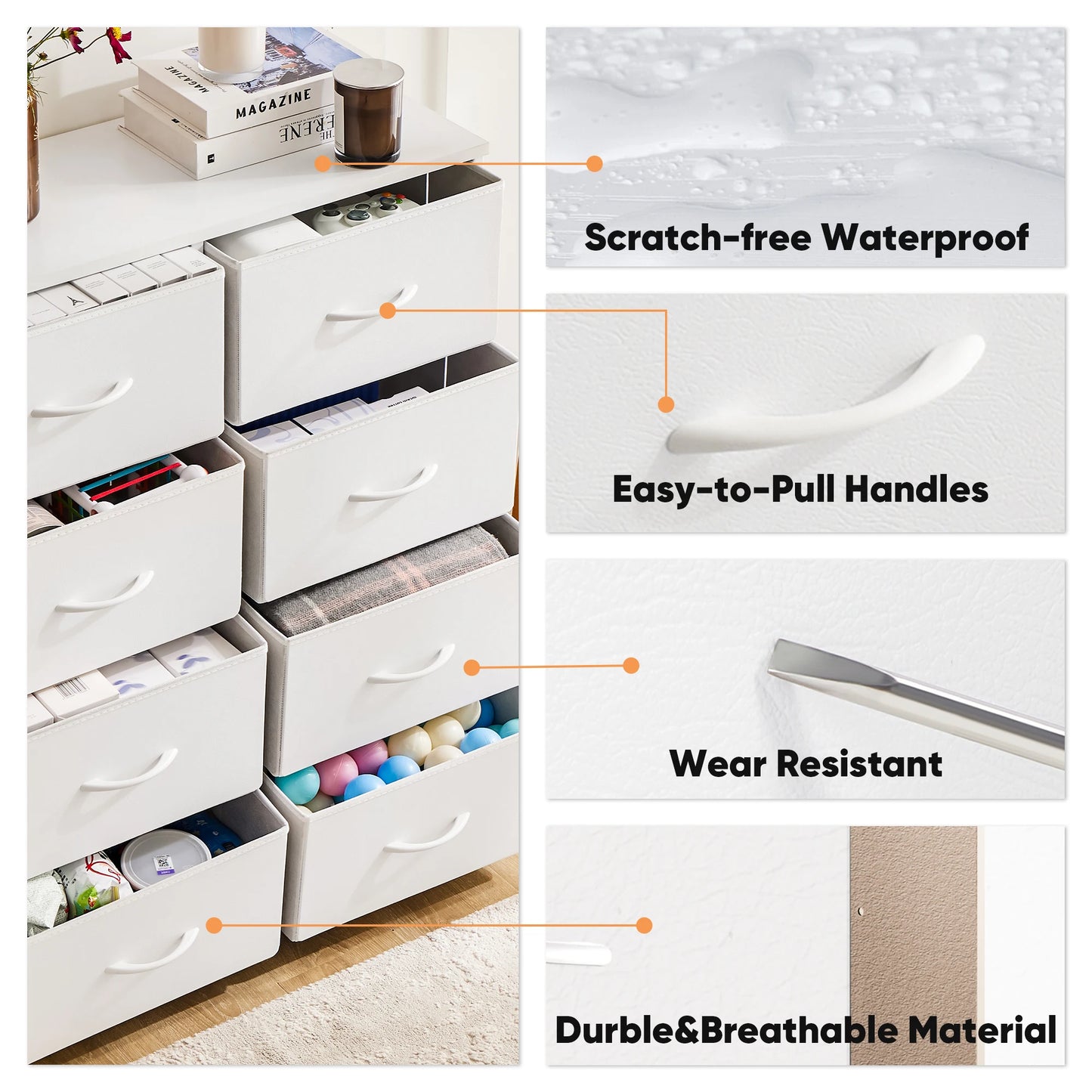 JHK Children's Bedroom Wardrobe With 8 Fabric Drawer Storage - Ky Ky Kiwi