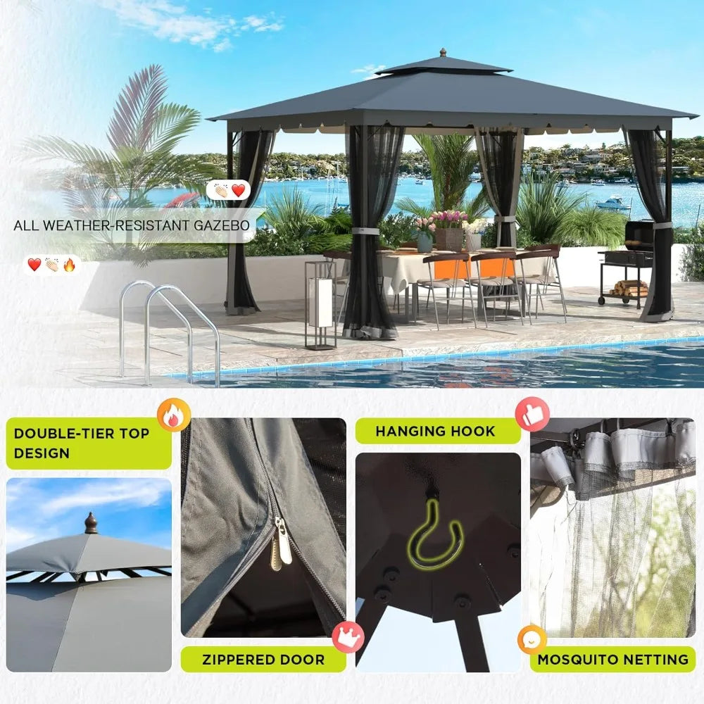 Sturdy Metal Outdoor Gazebo with Mosquito Netting and Canopy - Ky Ky Kiwi