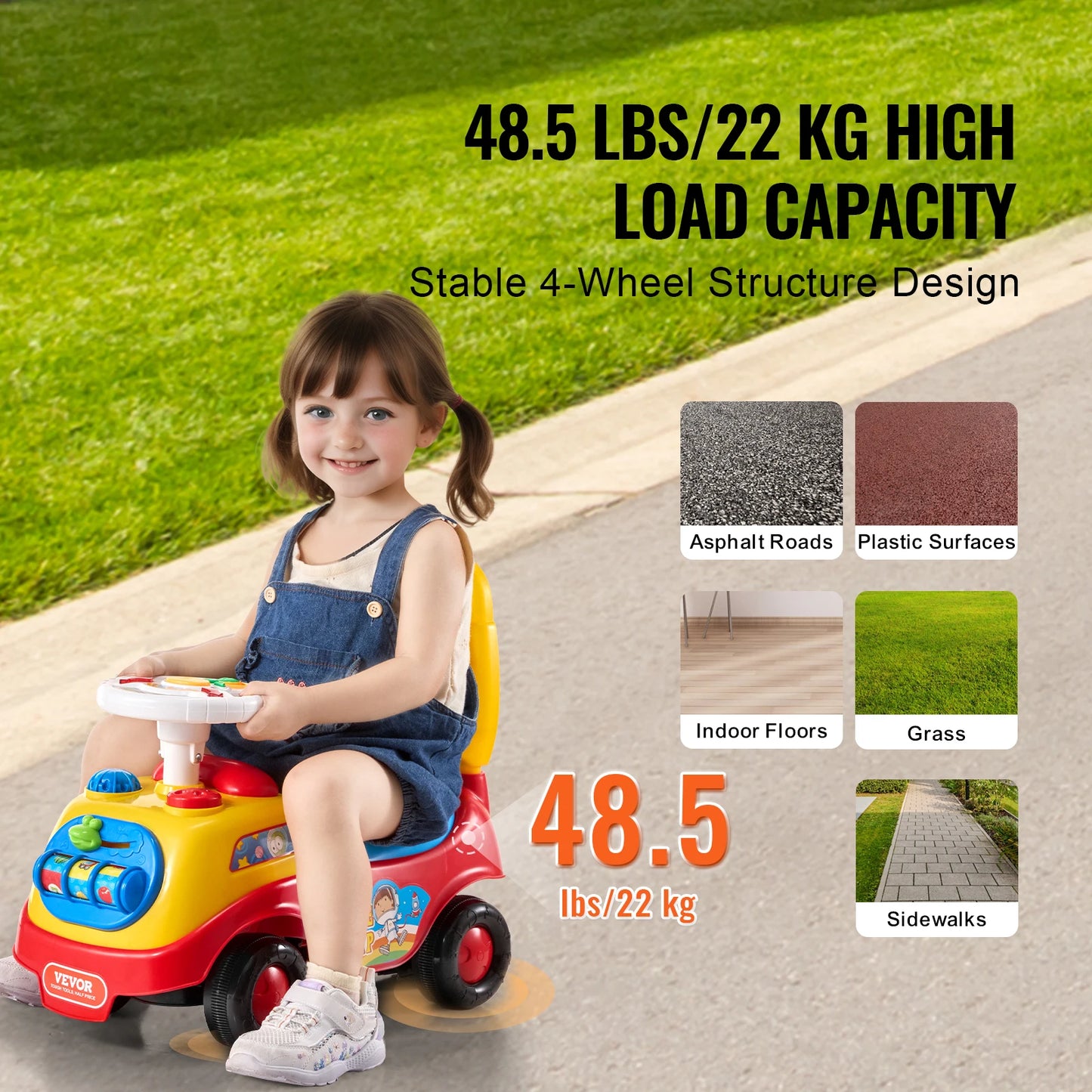 VEVOR Toddler Ride On Push Car Sit to Stand Kids Ride On Toy Car with Music Steering Wheel Seat Storage for Toddlers Ages 1-3