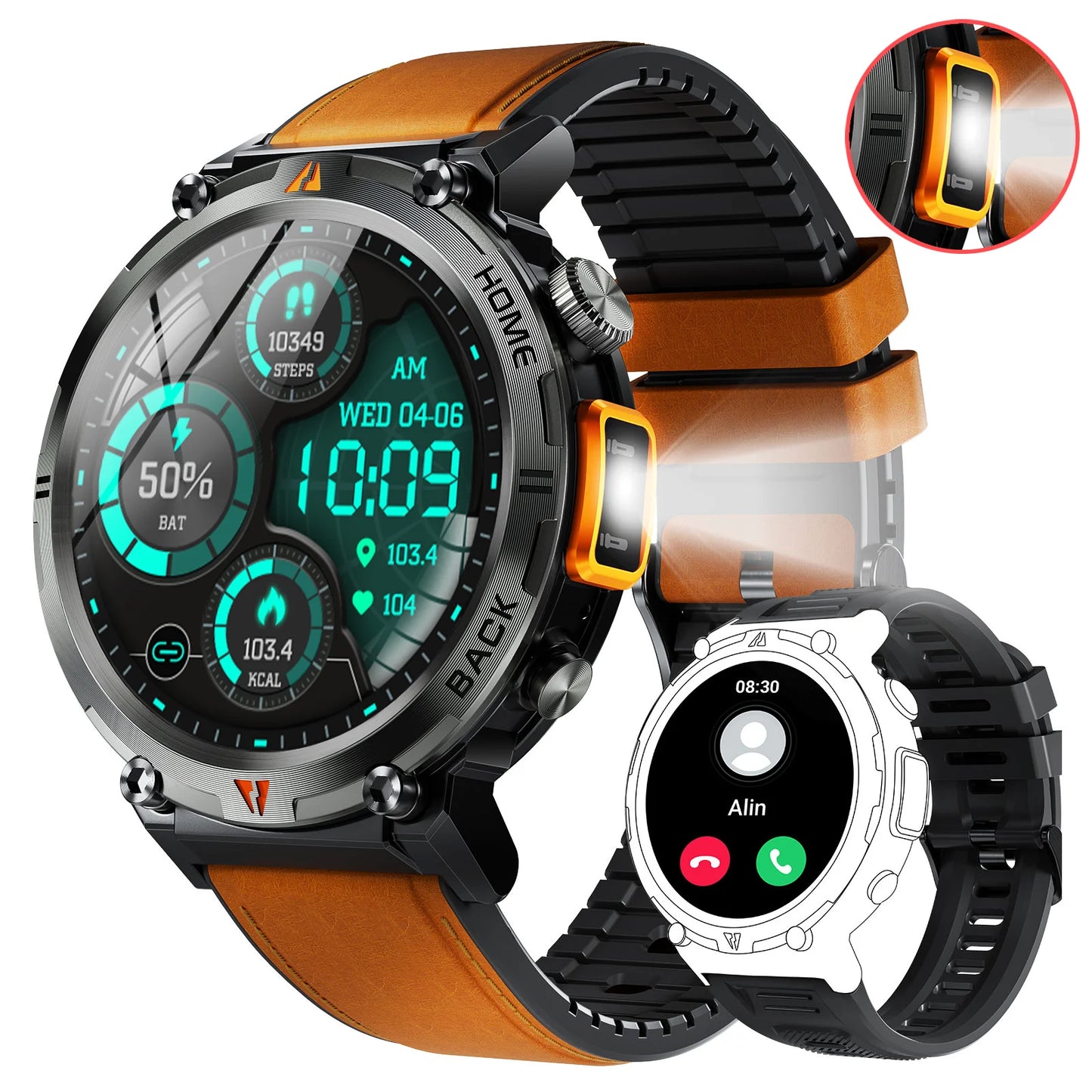 EIGIIS 2024 New KE3 Bluetooth Call Smart Watch Men Full Touch Screen Health Monitor Clock With Flashlight For IOS Android
