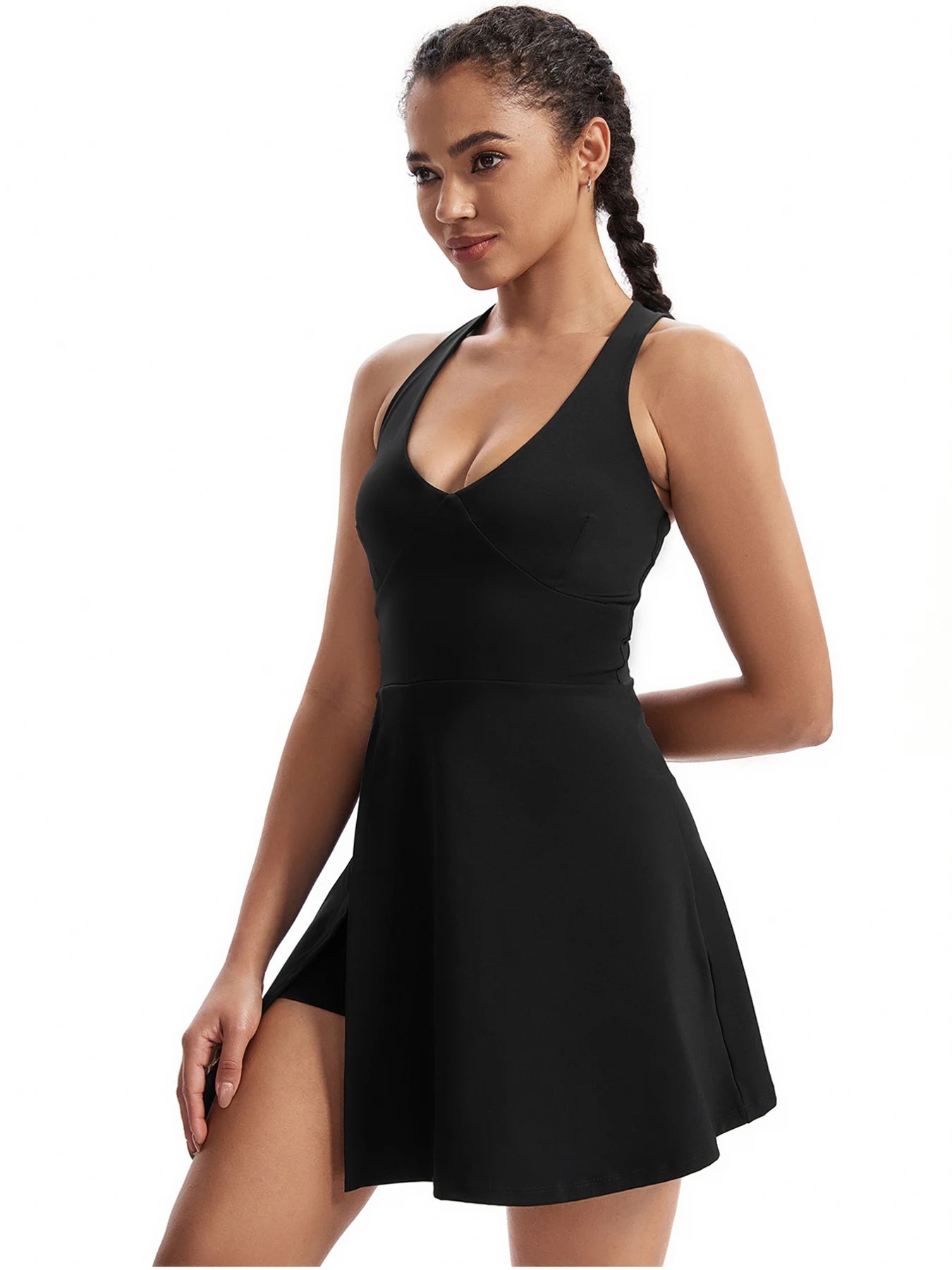 Womens V Neck Tennis Dress with Built-in Shorts and Pockets - Ky Ky Kiwi