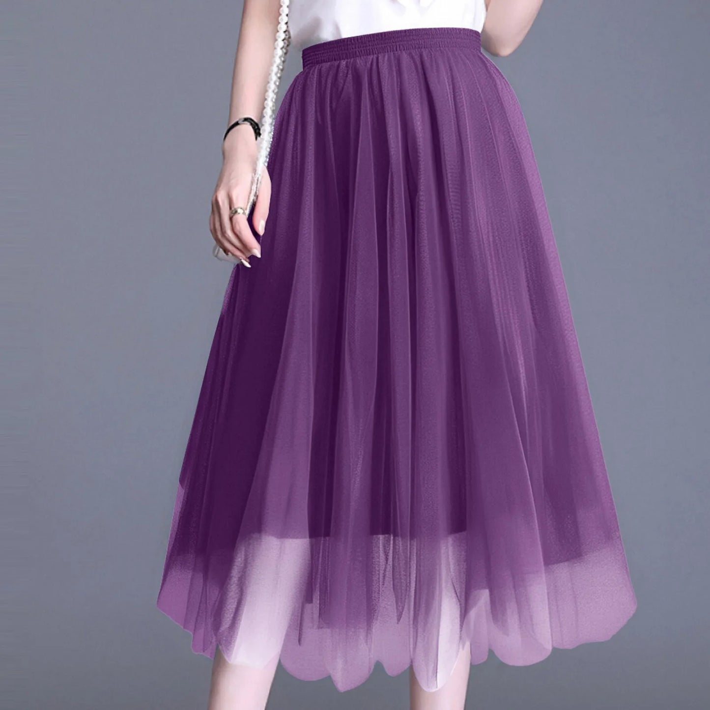 Vintage High Waist Tulle Skirt for Women Elegant Pleated Design - Ky Ky Kiwi