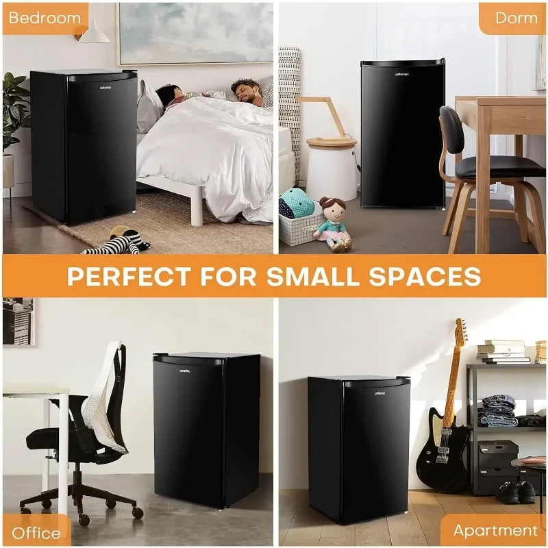 Upstreman 3.2 Cu.Ft Mini Fridge with Freezer, Single Door, Adjustable Thermostat, Refrigerator for Dorm, Office, Bedroom