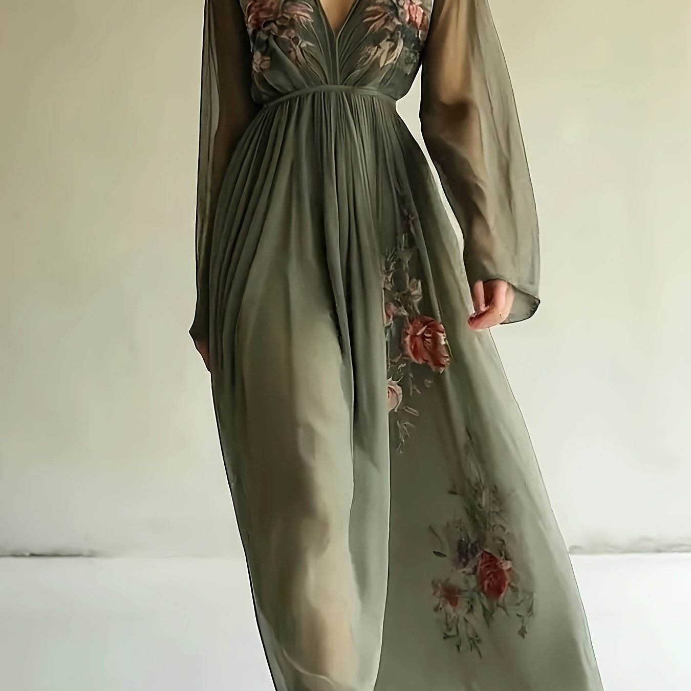 Fashion Elegant Bohemian Style Net Yarn Printed Long Dress Romantic Gowns Dresses