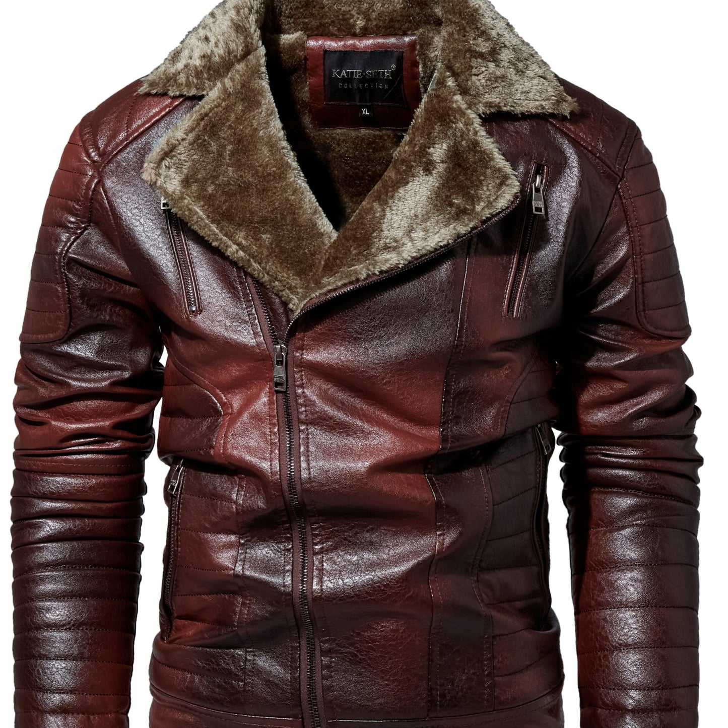 Men PU Leather Jacket With Lapel Collar Fashion Trend