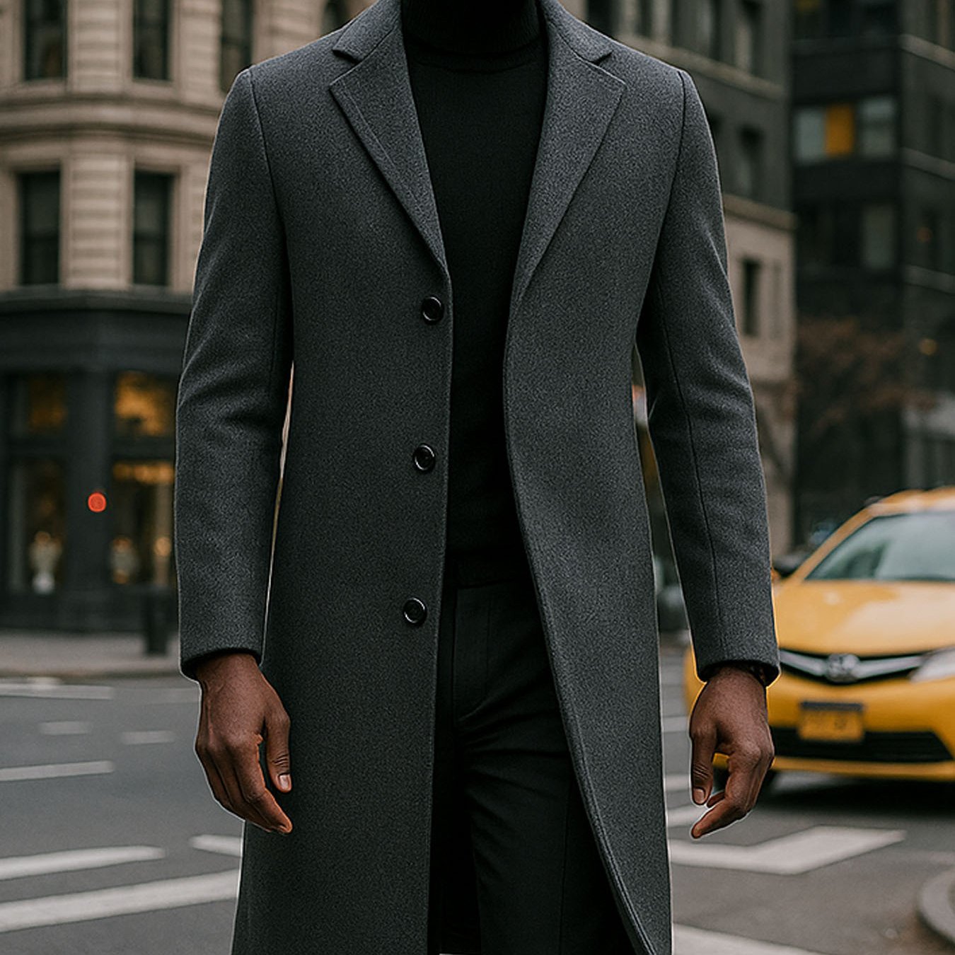 Men's Heavy Windproof Wintertime Overcoat Buttoned Closure Lapel Collar Insulated