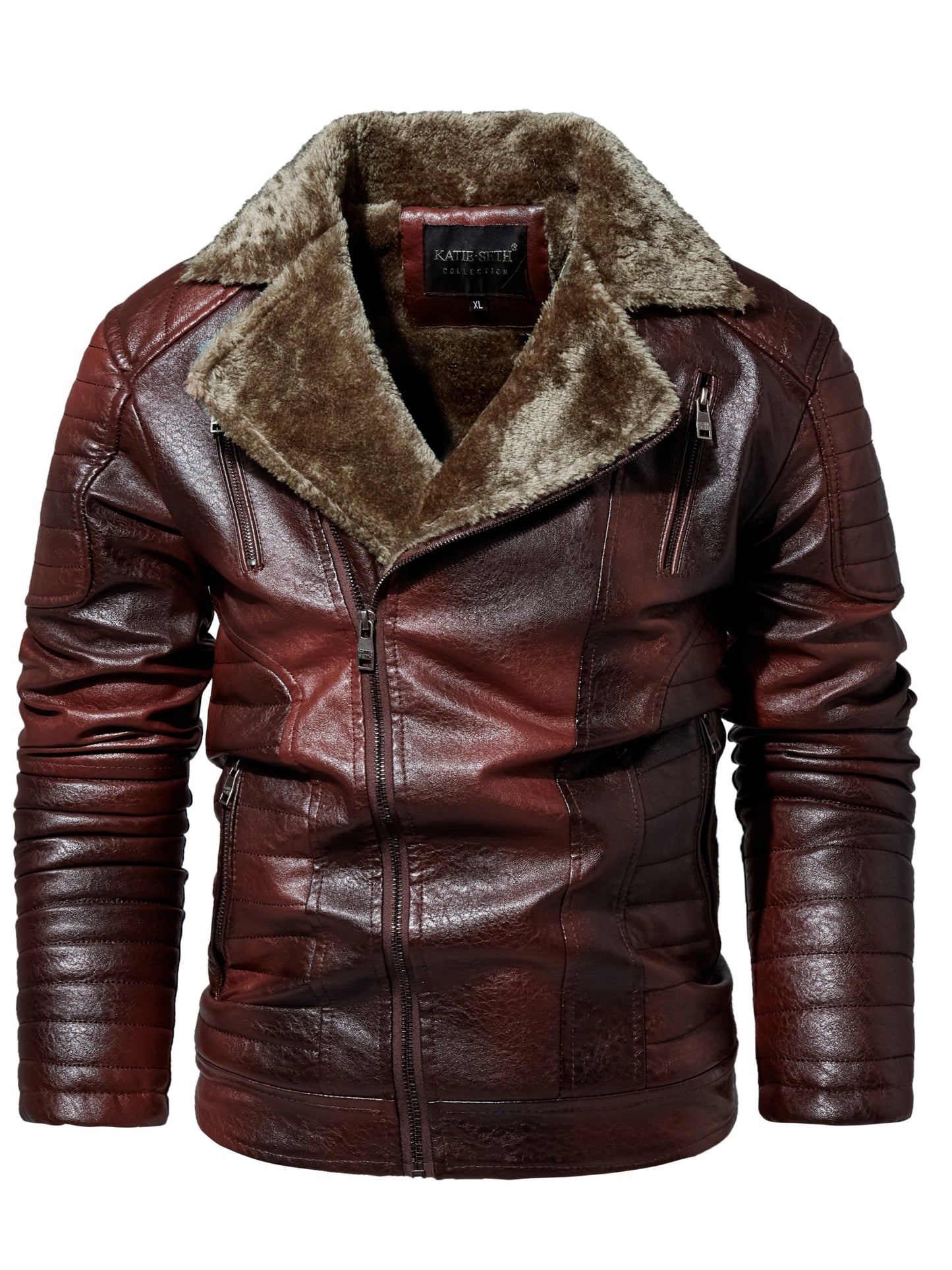 Men PU Leather Jacket With Lapel Collar Fashion Trend
