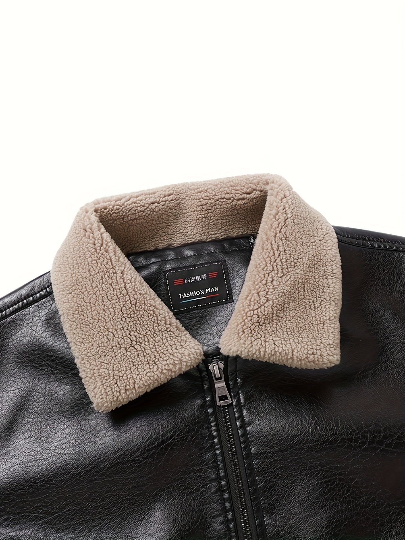 Men's Winter Flight Jacket Faux Leather Tactical Biker Style With Plush Lining And Windproof Full Zip