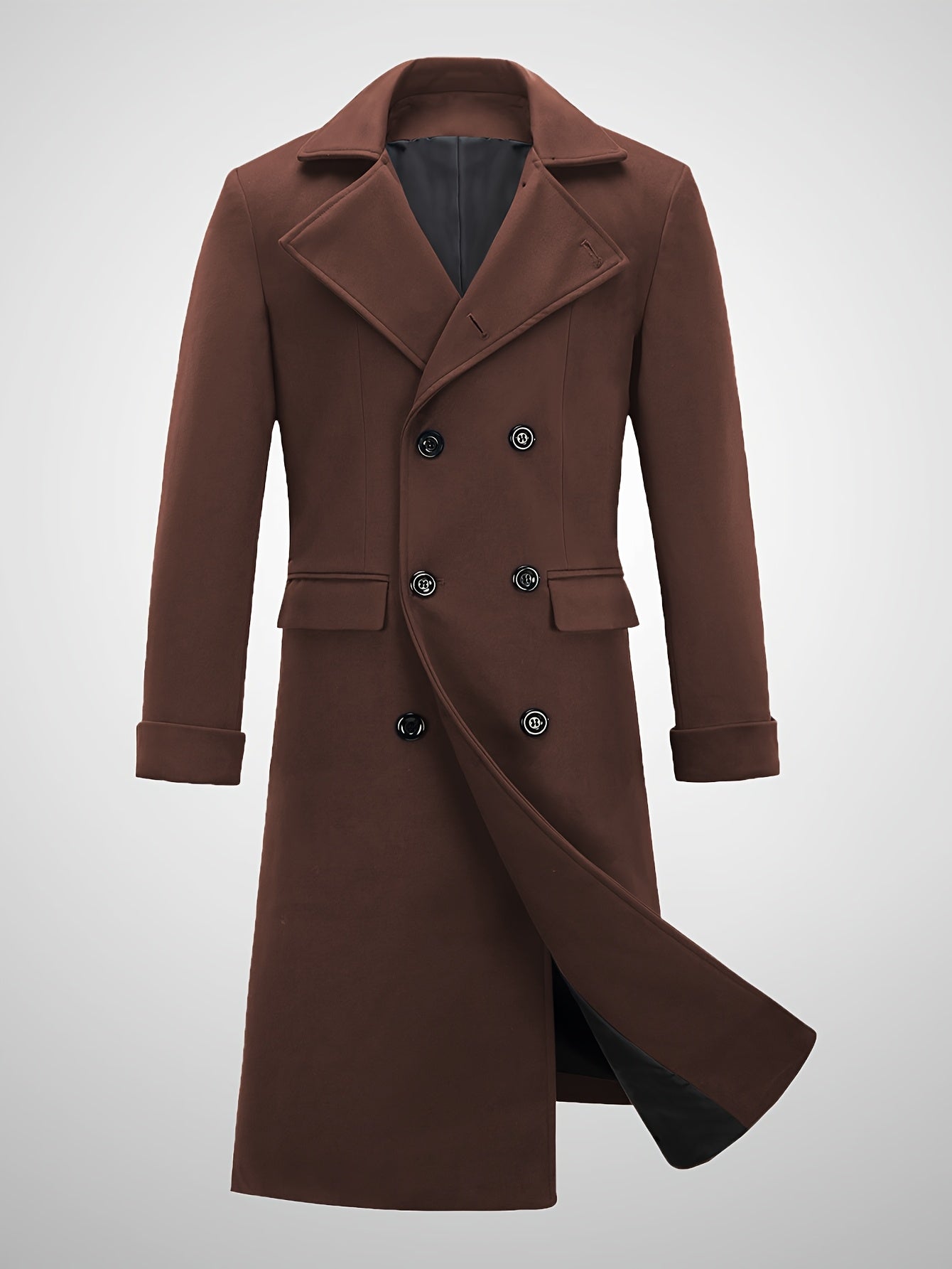 Mens Classic Long Trench Coat Double Breasted Pea Coat Warm Winter Overcoat With Pockets