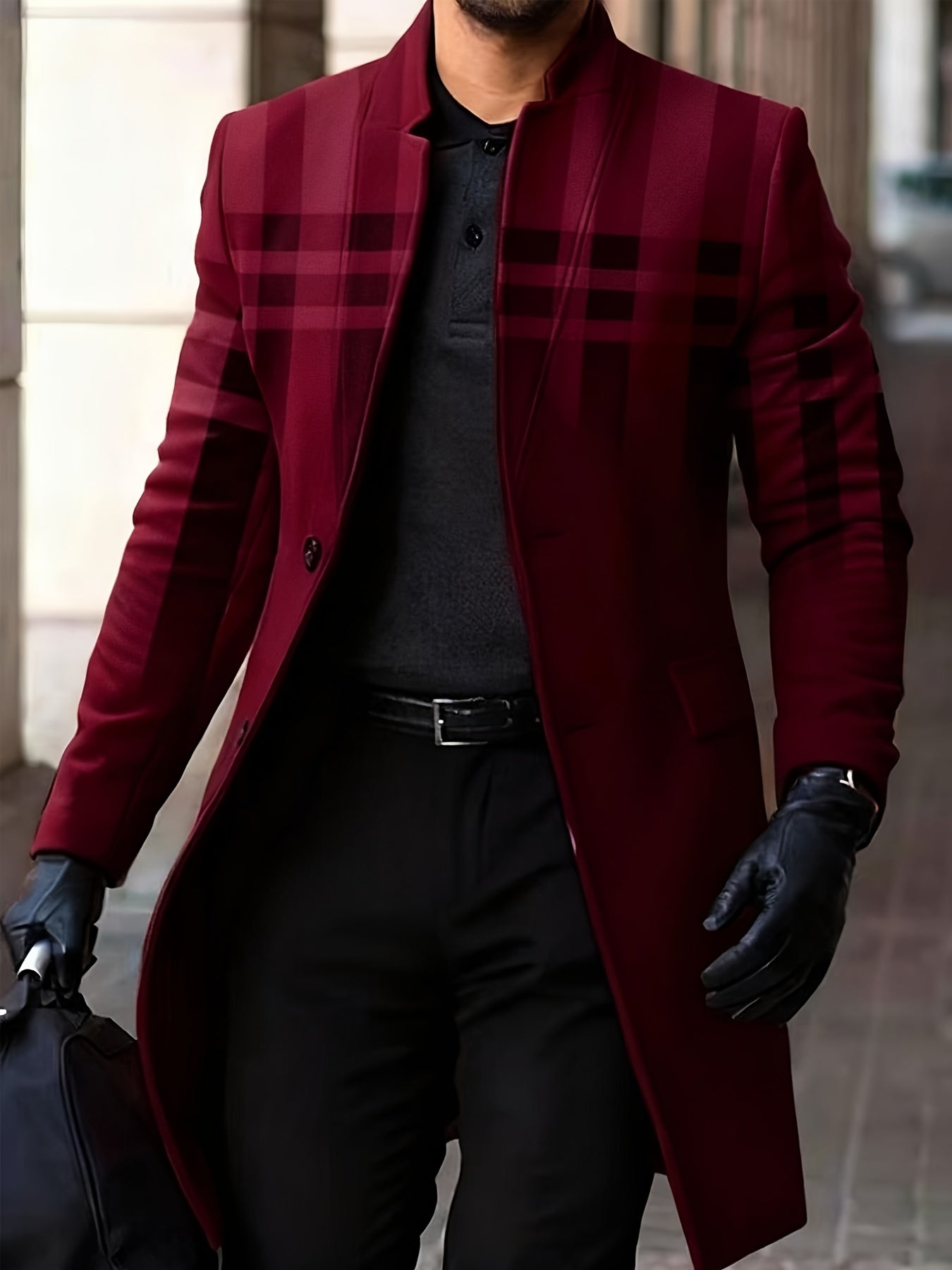 Men's Winter Windbreaker Jacket Stand Collar Coat Button Closure Machine Washable Outerwear Random Print