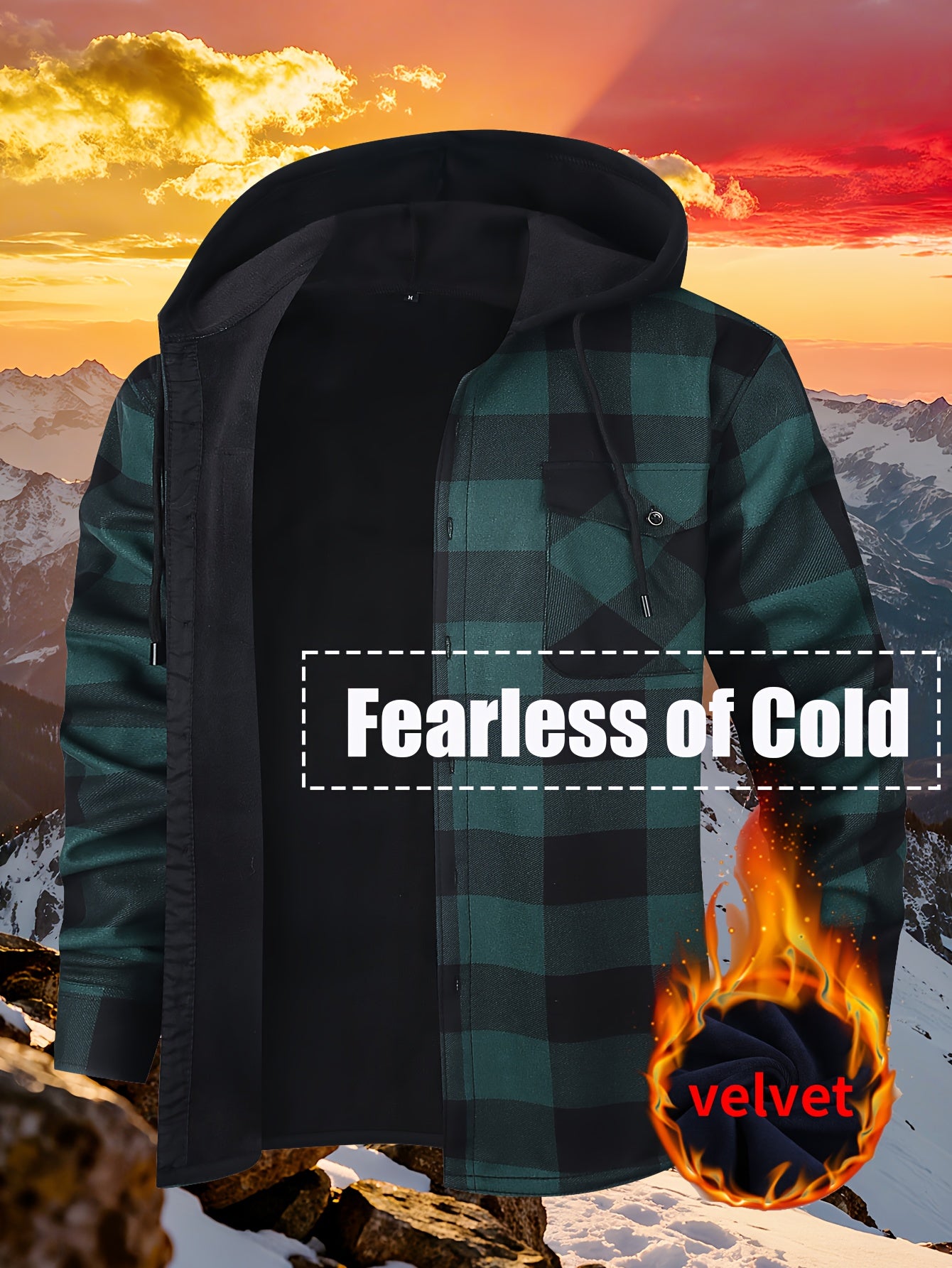 Men's Heavy Duty Windproof Hooded Jacket Thermal Insulated Winter Coat Plaid Pattern Outerwear For Cold Weather
